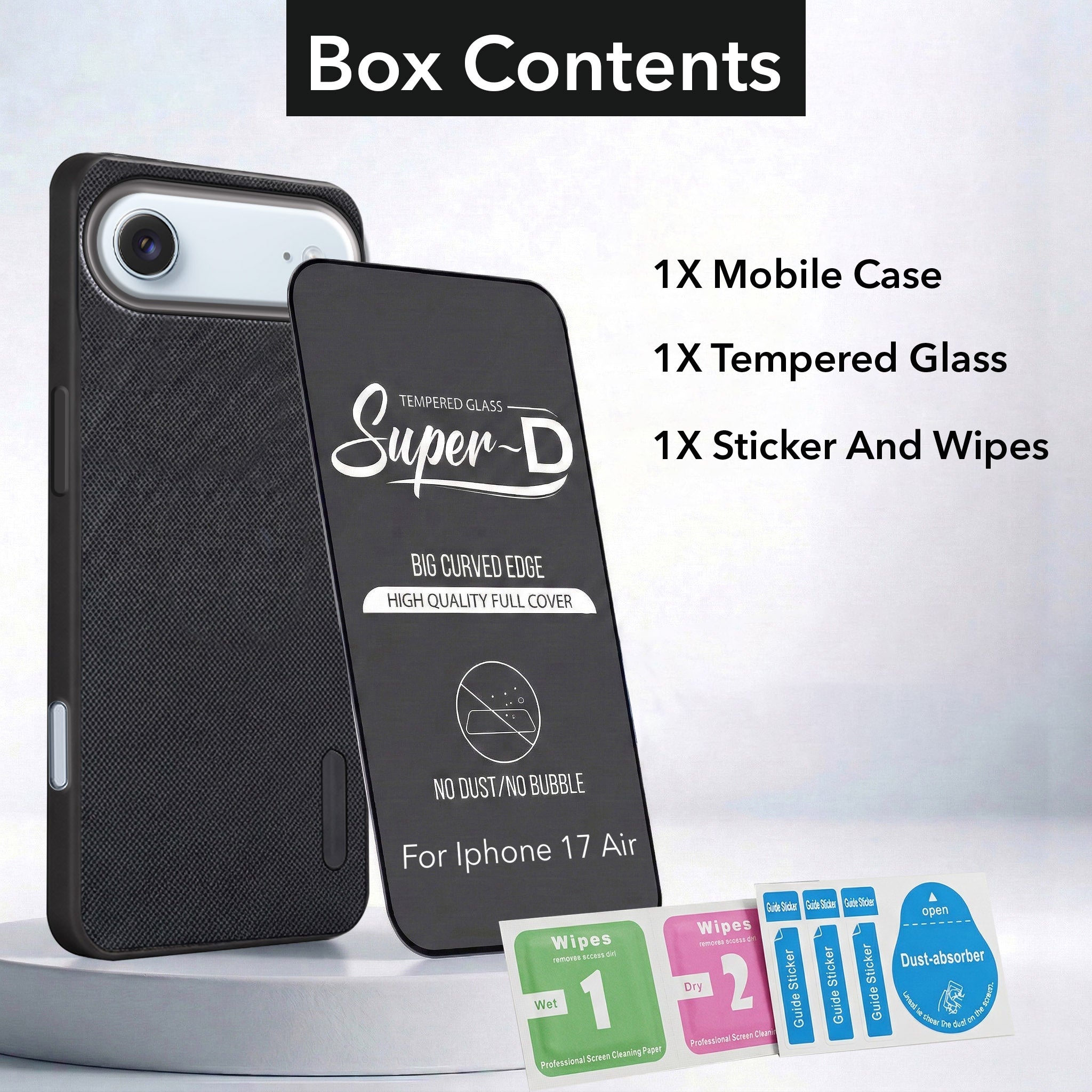 For Apple iPhone 17 Air Combo with Back Cover and 9H Tempered Glass (Textured Grip Design | Micro-Fiber Cloth Inside | Oleophobic Coating Screen Glass)