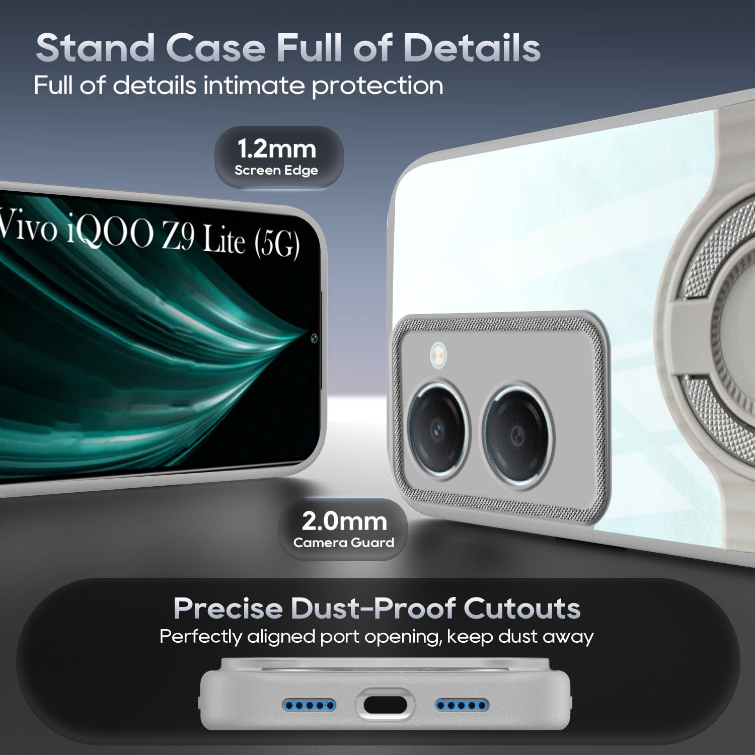 For Vivo iQOO Z9 Lite Back Cover Case with stand (Built-in Ring Holder Kickstand | Lifetime Anti Yellow | Camera Protection)
