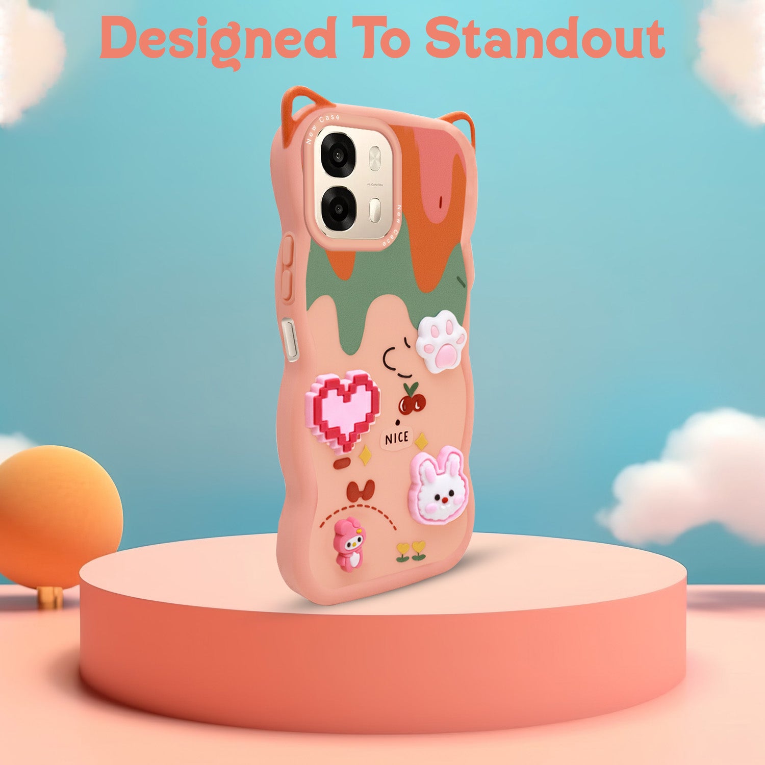 For Oppo A6 Pro Back Case Cover Strap (3D Embossed Figures | Strap Holder | 360* Soft Cushion with Camera Bump)