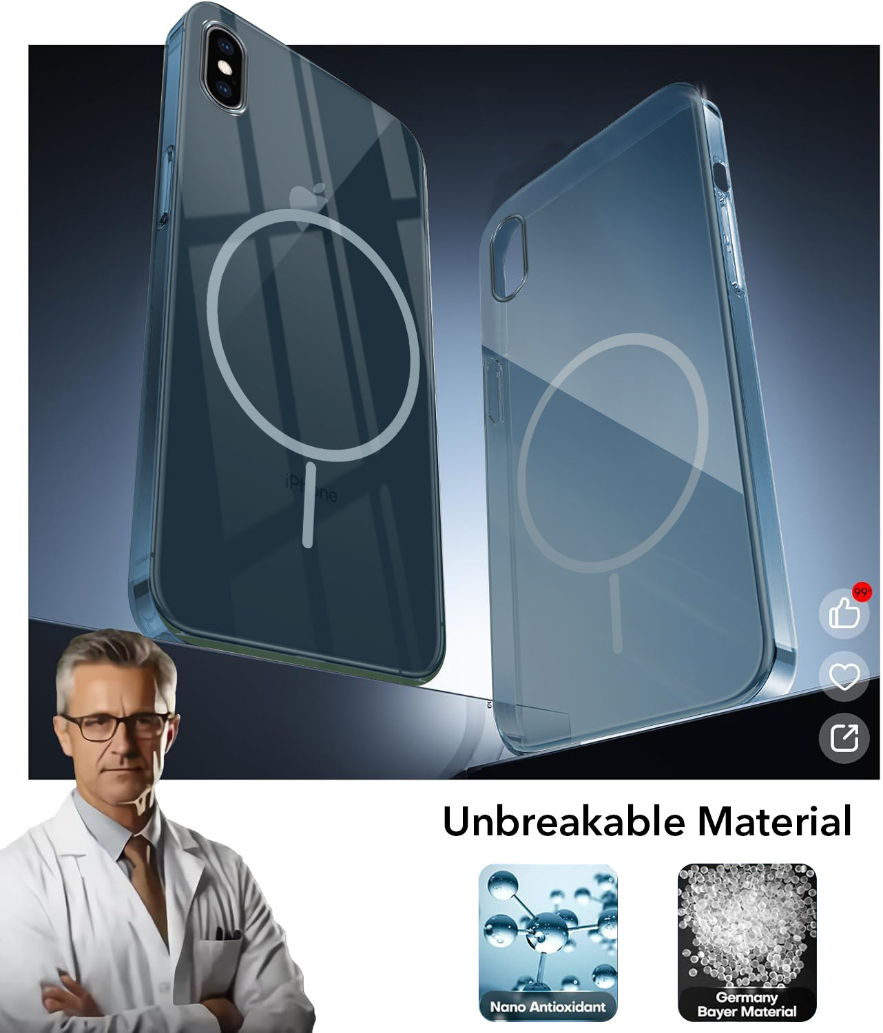 For Apple iPhone Xs Back Cover Case (Crystal Clear Case | MagSafe Wireless Charging Support | Hard Anti Yellow | Camera Protection Bump)