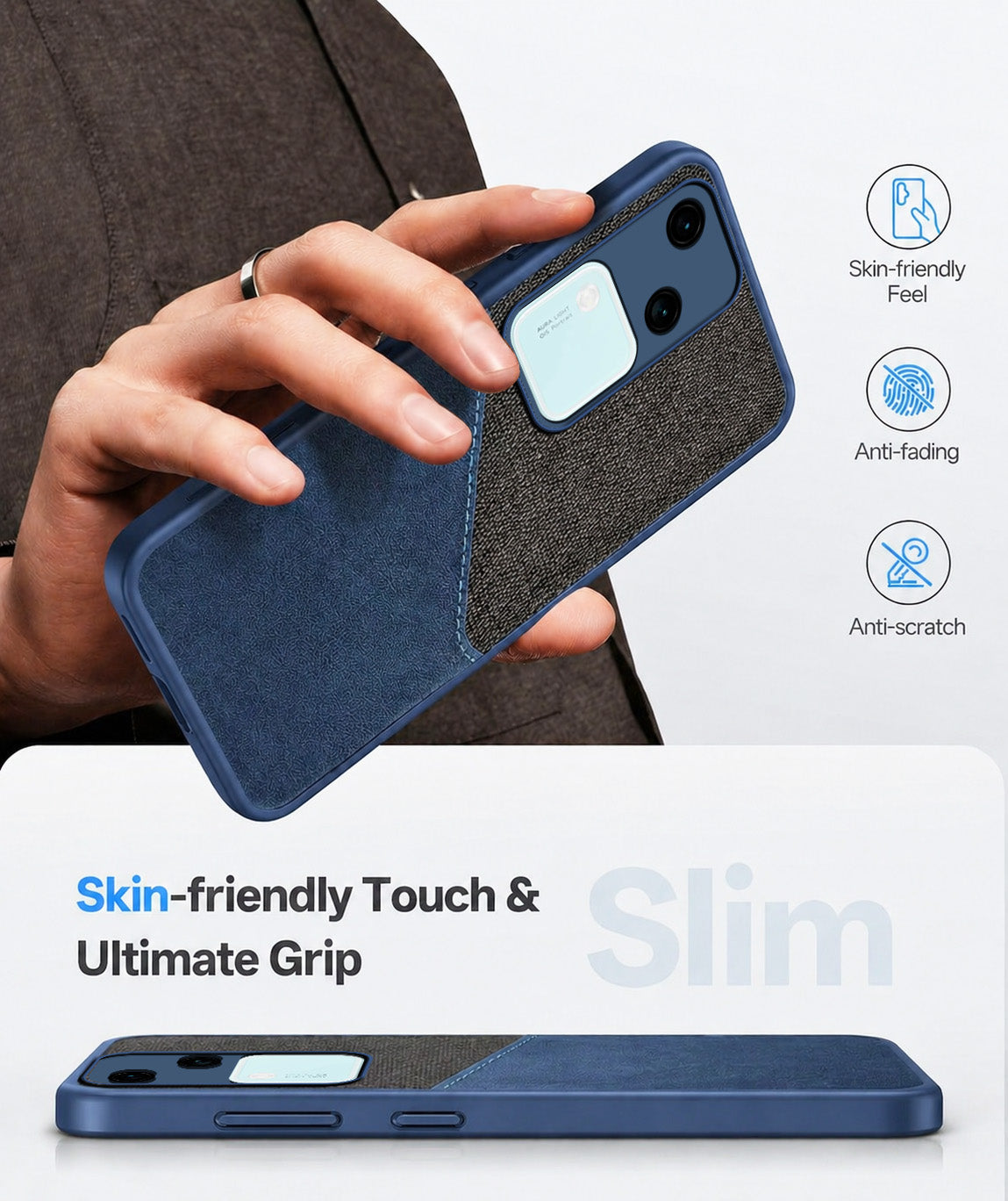 For Vivo V30 Back Cover Case (Dual PU Leather Stitch | Professional Minimalist | Soft and Flexible)