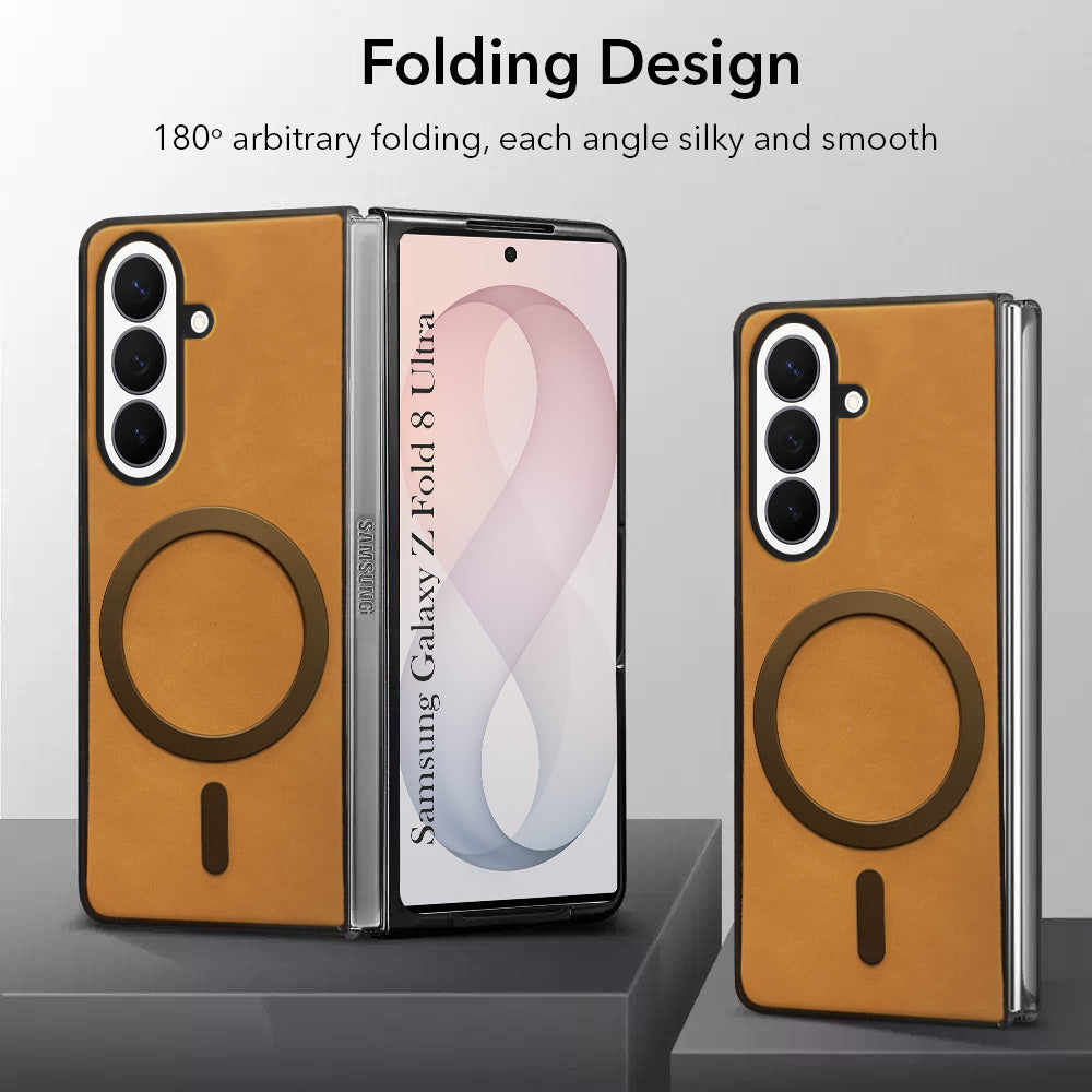 For Samsung Galaxy Z Fold 8 Ultra Back Cover Case Leather Finish (MagSafe Wireless Charging Compatible | Inside Microfiber Cloth)