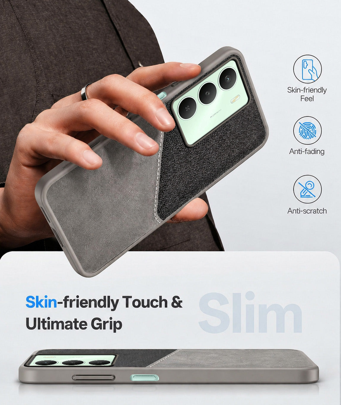 For Realme C73 Back Cover Case (Dual PU Leather Stitch | Professional Minimalist | Soft and Flexible)