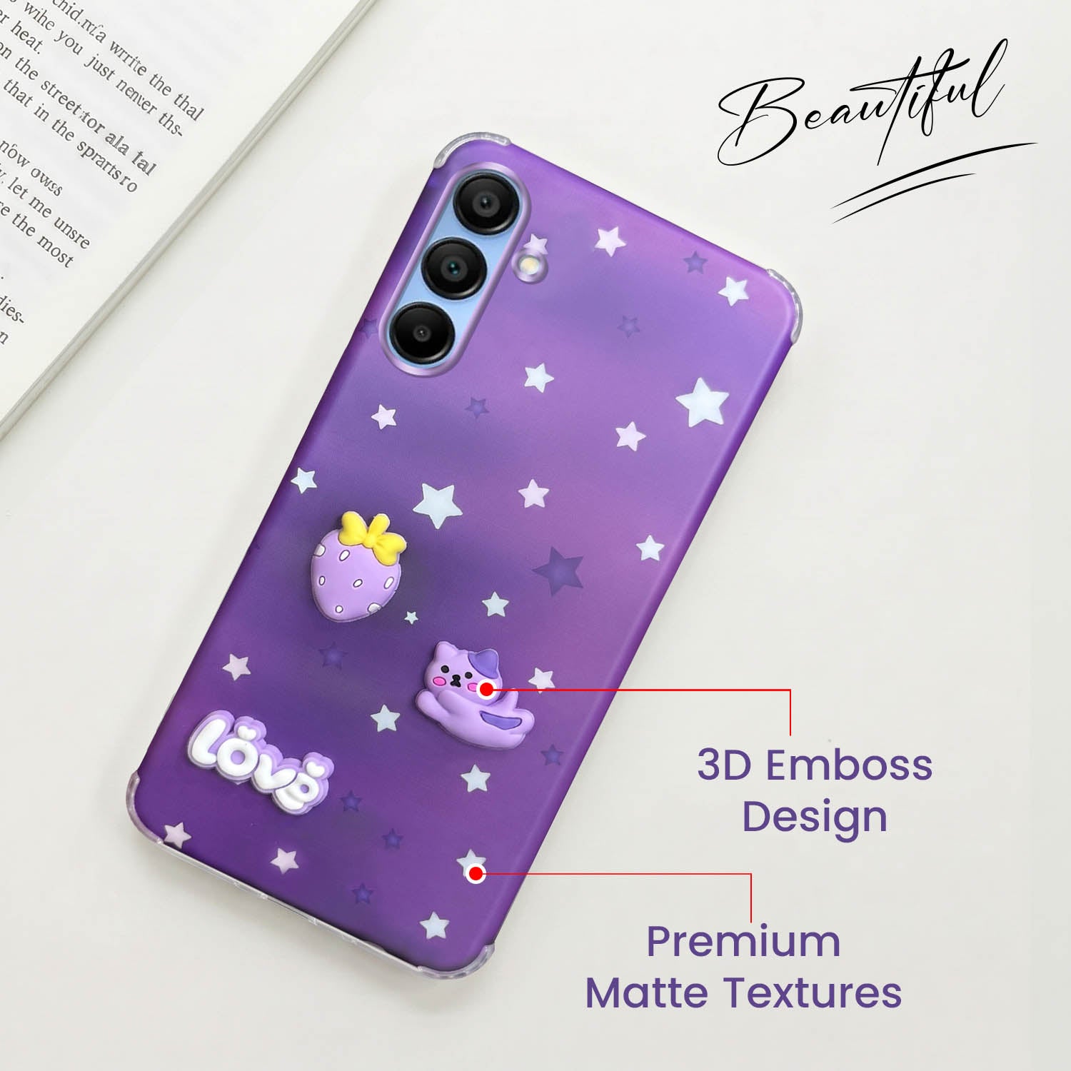 For Samsung Galaxy A15 5G Back Cover Case (3D Cute Cartoons | Hard Back Side Soft | Matte Premium Finish | HD Printing)