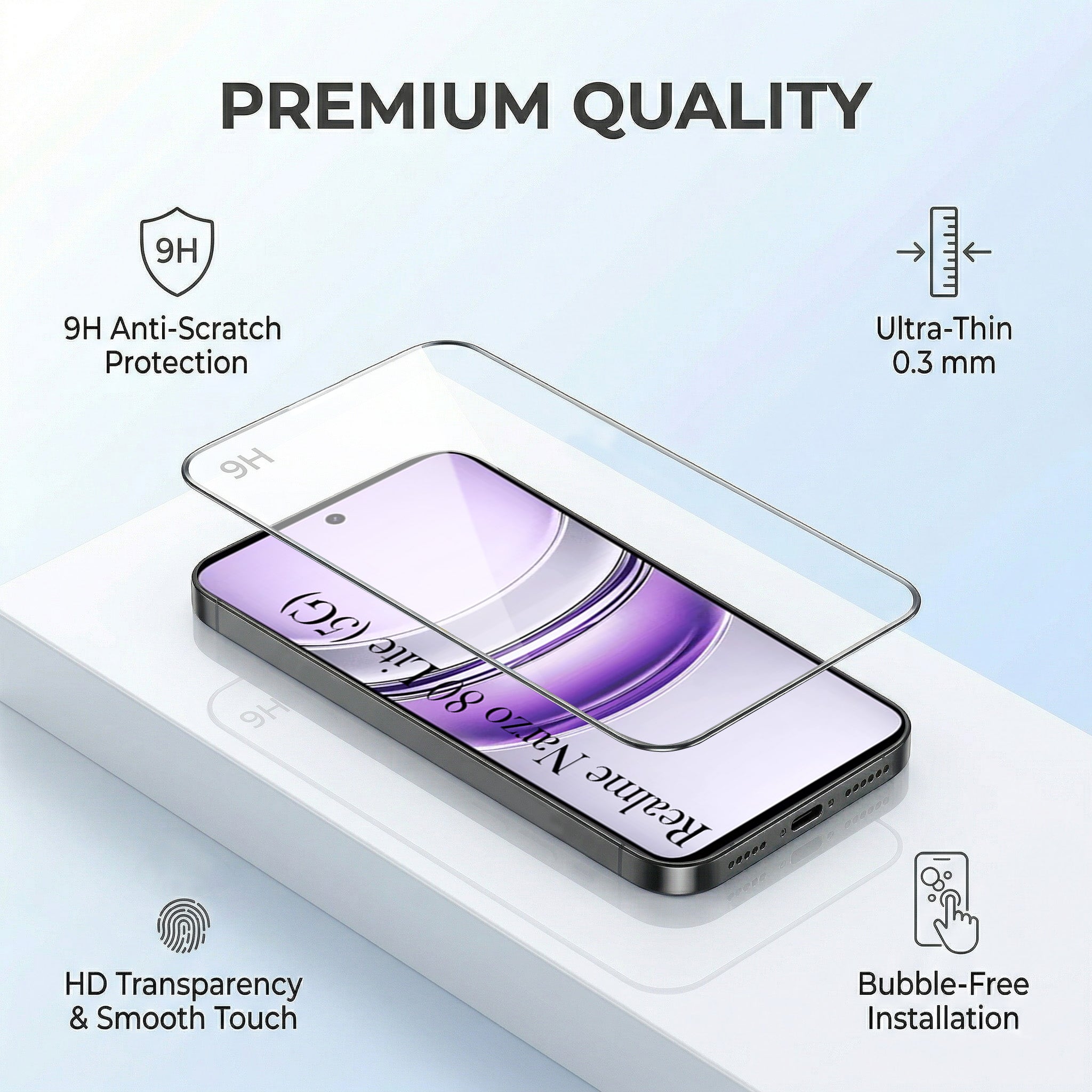 For Realme Narzo 80 Lite 5G Combo with Back Cover and 9H Tempered Glass (Lifetime Anti-Yellow | Crystal Clear Shockproof | Oleophobic Coating Screen Glass)