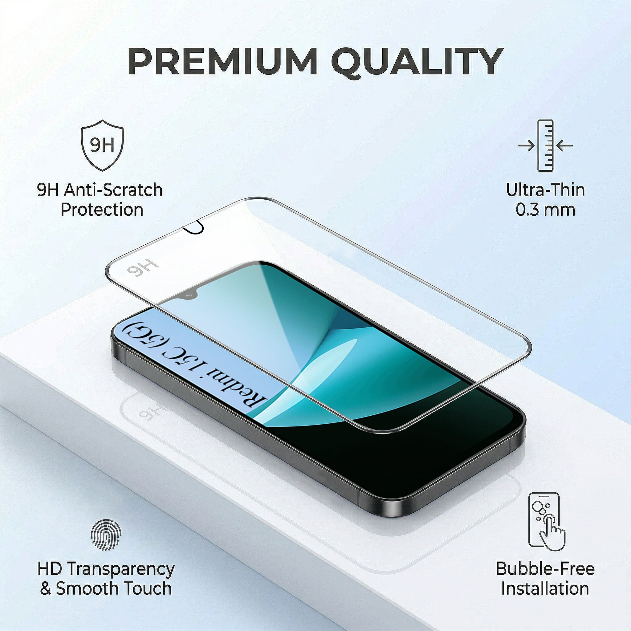 For Redmi 15C Combo with Back Cover and 9H Tempered Glass (Lifetime Anti-Yellow | Crystal Clear Shockproof | Oleophobic Coating Screen Glass)
