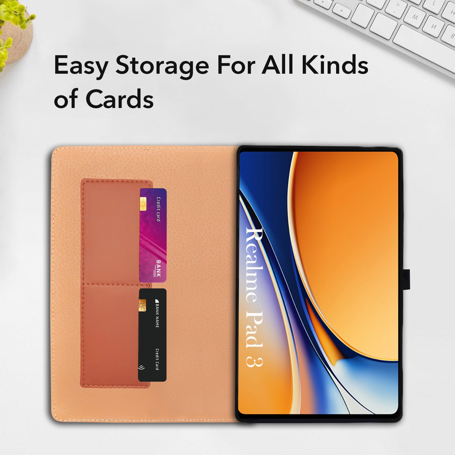 For Realme Pad 3 11.6 Inch Flip Cover Folio Cover (PU Leather | Multi-Angle Smart Stand | Card Storage Slots | Silicone Back Pouch)