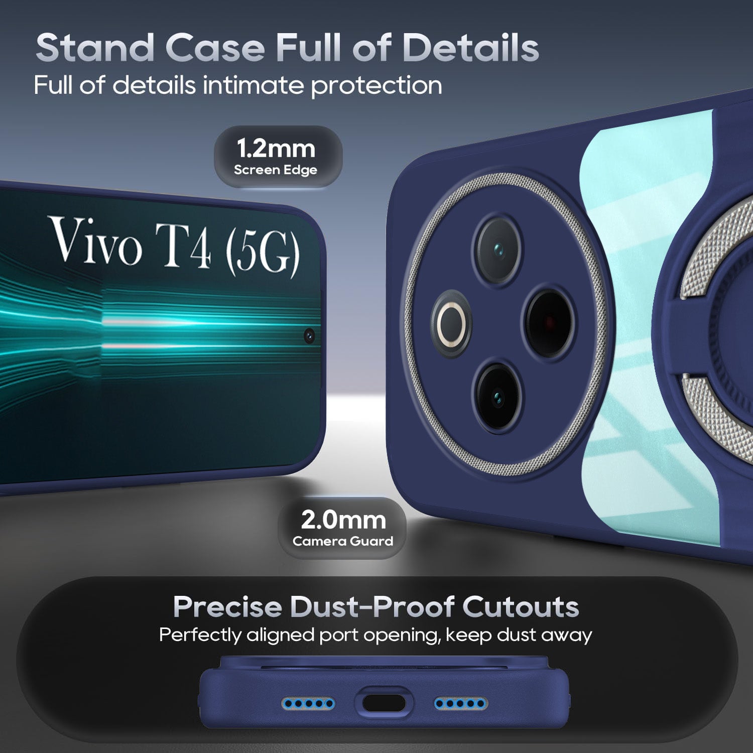 For Vivo T4 Back Cover Case with stand (Built-in Ring Holder Kickstand | Lifetime Anti Yellow | Camera Protection)