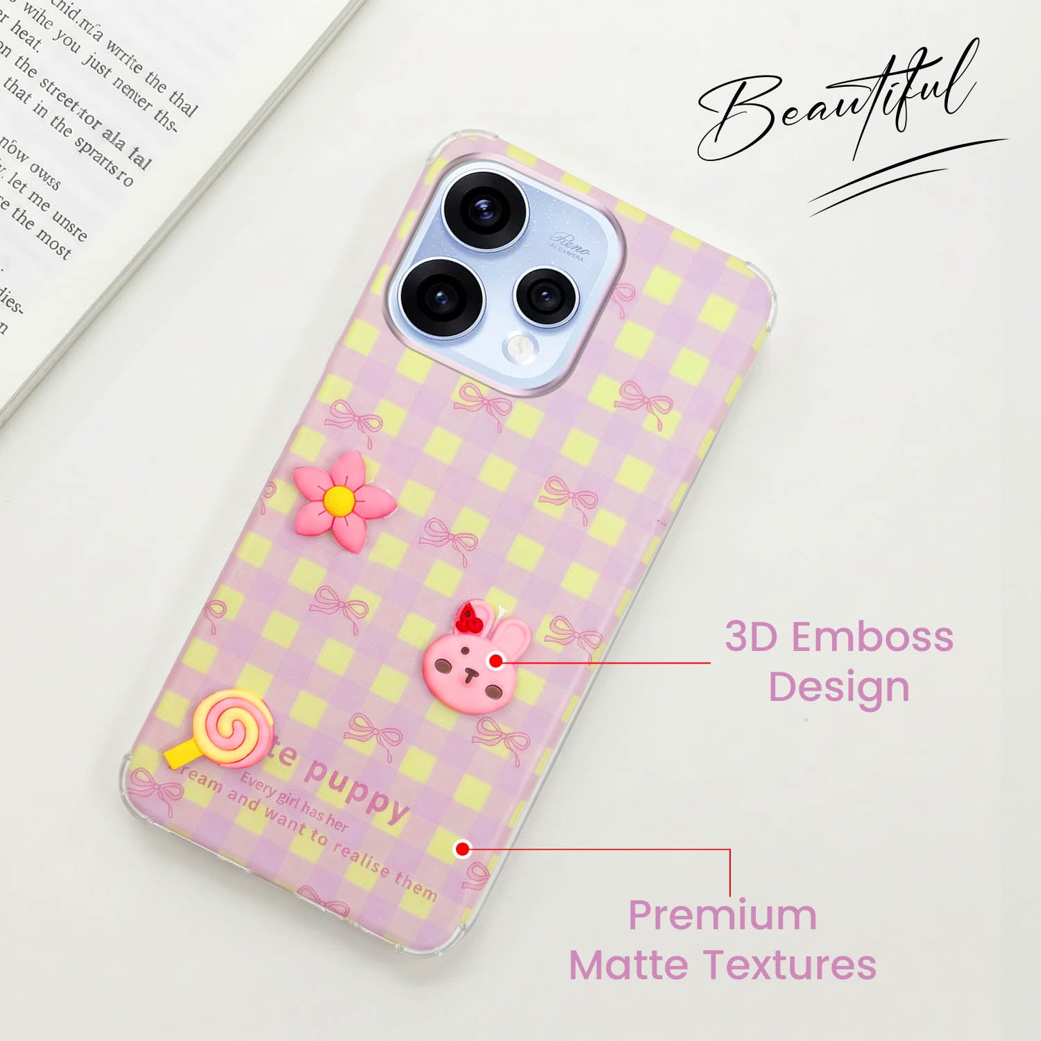 For Oppo Reno15 5G | Oppo Reno 15 5G Back Cover Case (3D Cute Cartoons | Hard Back Side Soft | Matte Premium Finish | HD Printing)