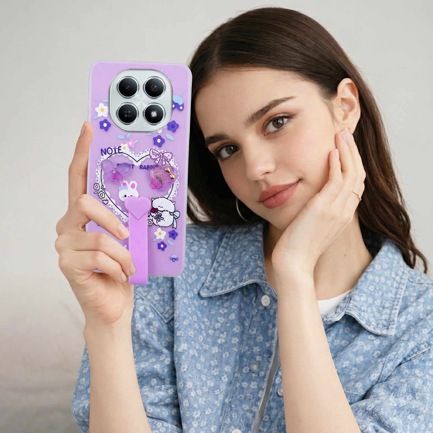 For Xiaomi Redmi Note 15 5G | Redmi Note 15 SE 5G Back Cover Case (3D Cute Heart Strap Holder | Camera Protection | Designer Girls Print)