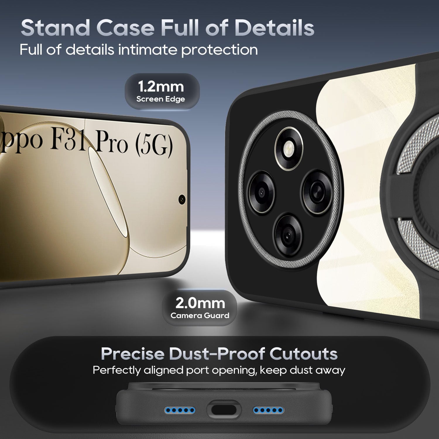 For Oppo F31 Pro Back Cover Case with stand (Built-in Ring Holder Kickstand | Lifetime Anti Yellow | Camera Protection)