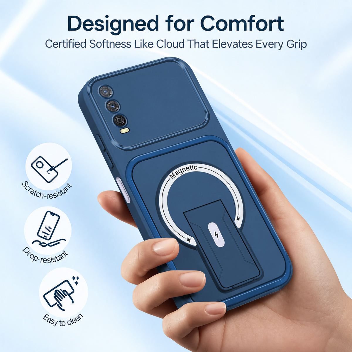 For Vivo Y12s | Y11s | Y12G Back Case Cover Metallic (Hybrid Armor Kickstand | MagSafe Compatible | Camera Protection Shockproof)