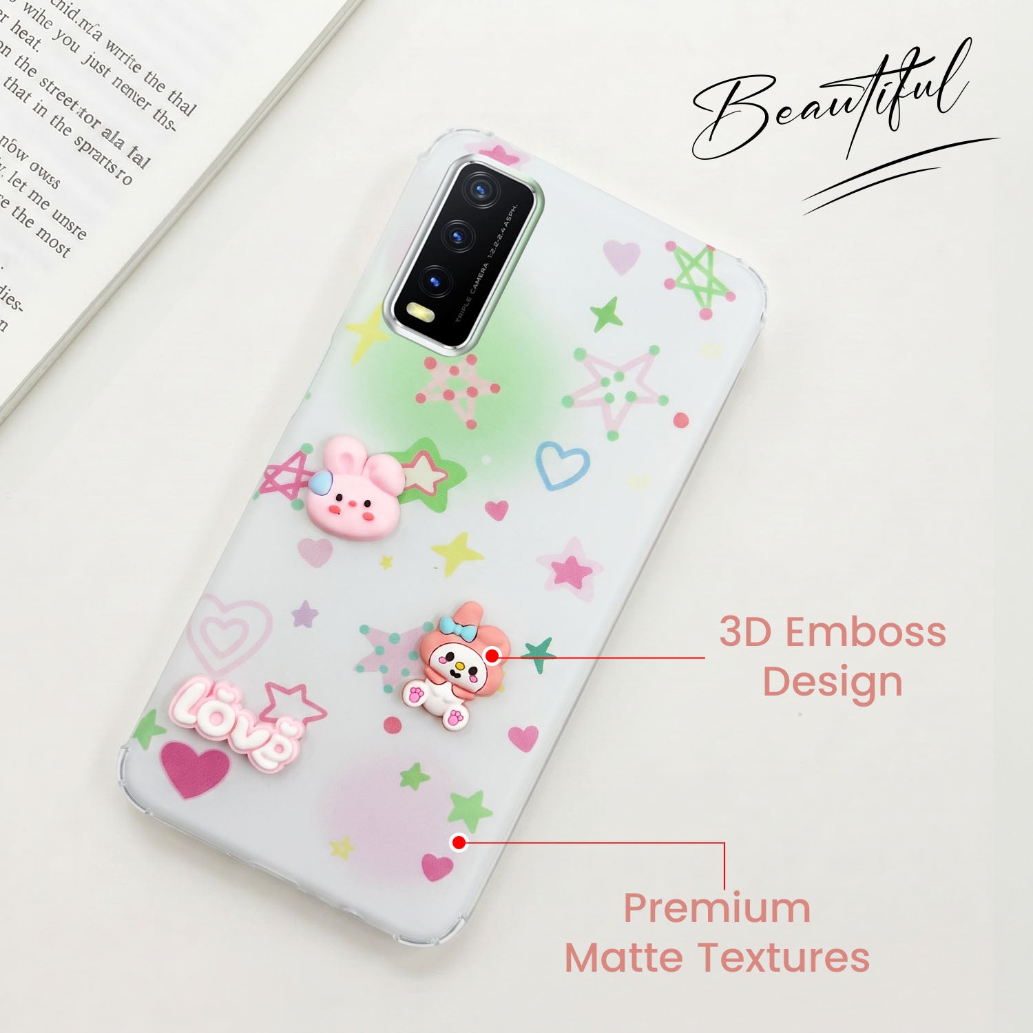 For Vivo Y20A | Y20T | Y20G Back Cover Case (3D Cute Cartoons | Hard Back Side Soft | Matte Premium Finish | HD Printing)