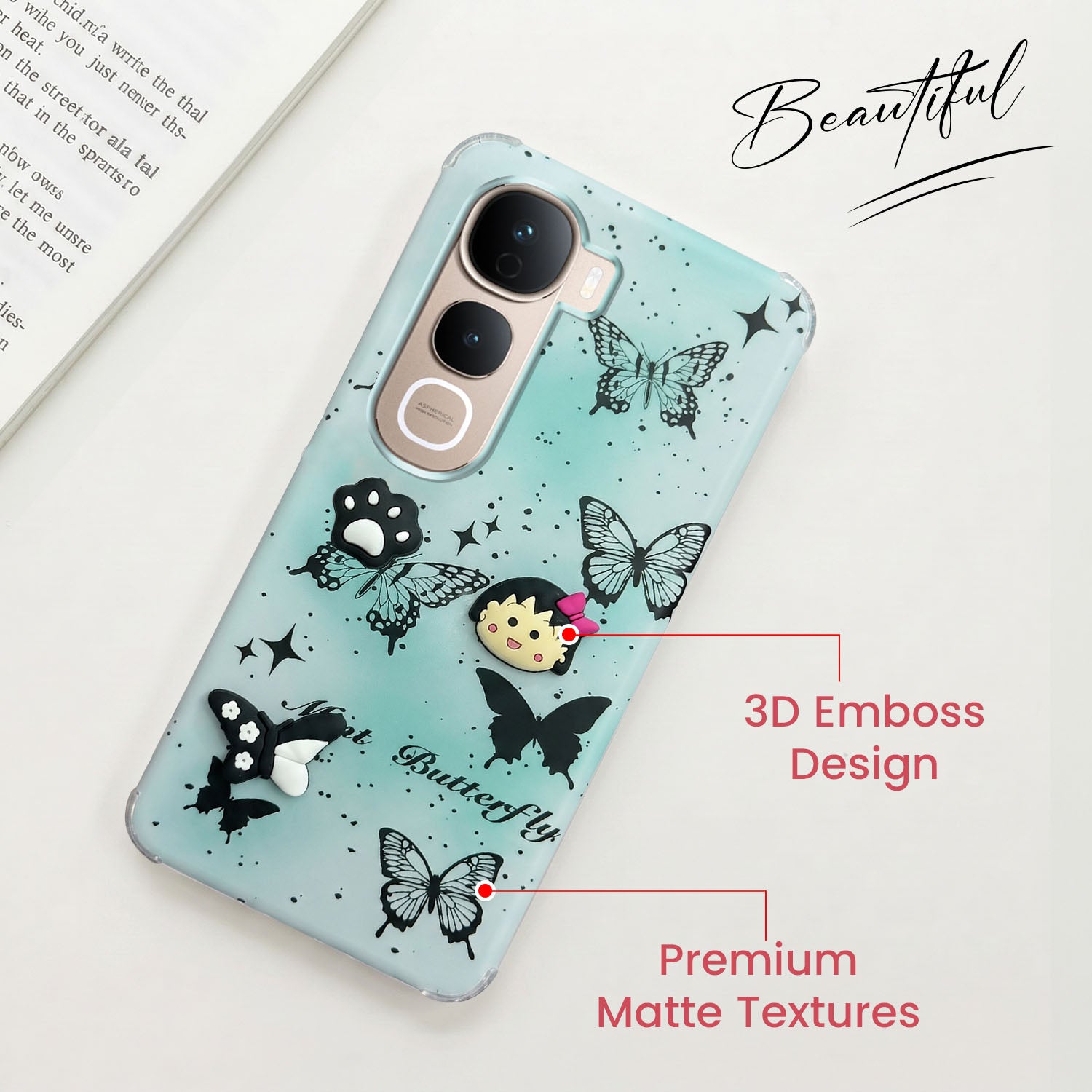 For Vivo Y400 Pro Back Cover Case (3D Cute Cartoons | Hard Back Side Soft | Matte Premium Finish | HD Printing)