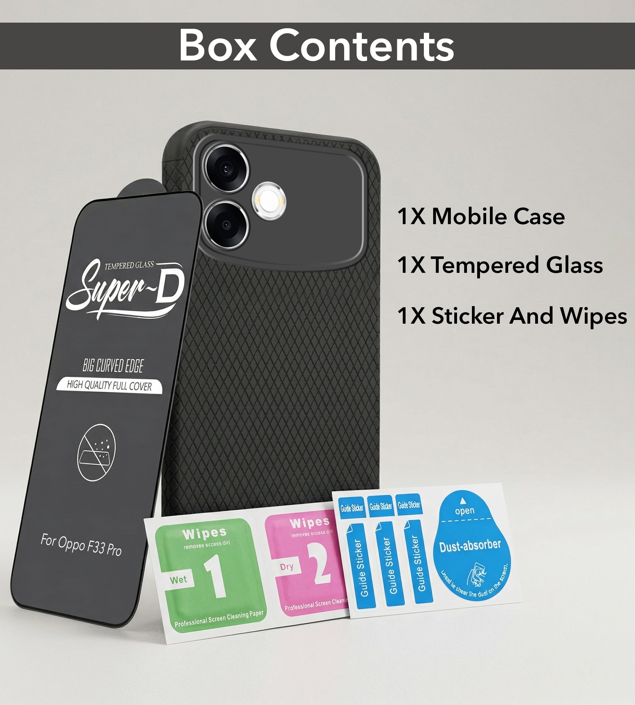 For Oppo F33 Pro 5G Combo with Back Cover and 9H Tempered Glass (Liquid Silicone | Camera Protection | Oleophobic Coating Screen Glass)
