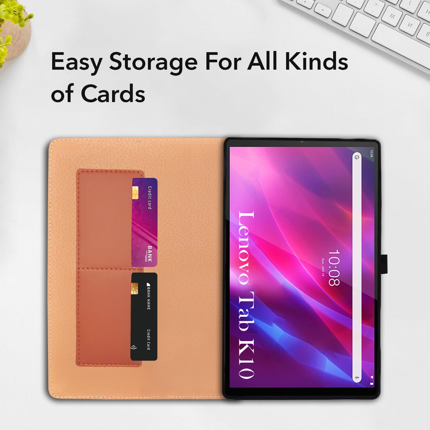 For Flip Cover Folio Cover Lenovo Tab K10 (TB-X6C6F, TB-X6C6X) 10 Inch (PU Leather | Multi-Angle Smart Stand | Card Storage Slots | Silicone Back Pouch)