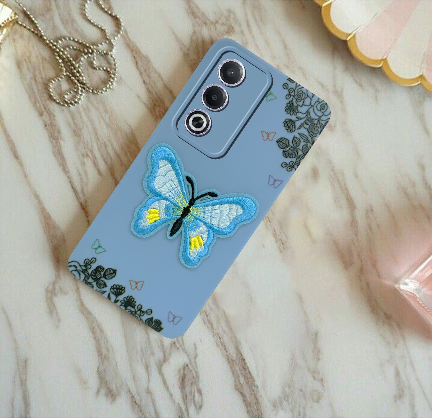 For Oppo A3 Pro 5G Back Cover Case (Soft Butterfly Embroidery | Women Teen Girls | Camera Protection| Matte Silicone)