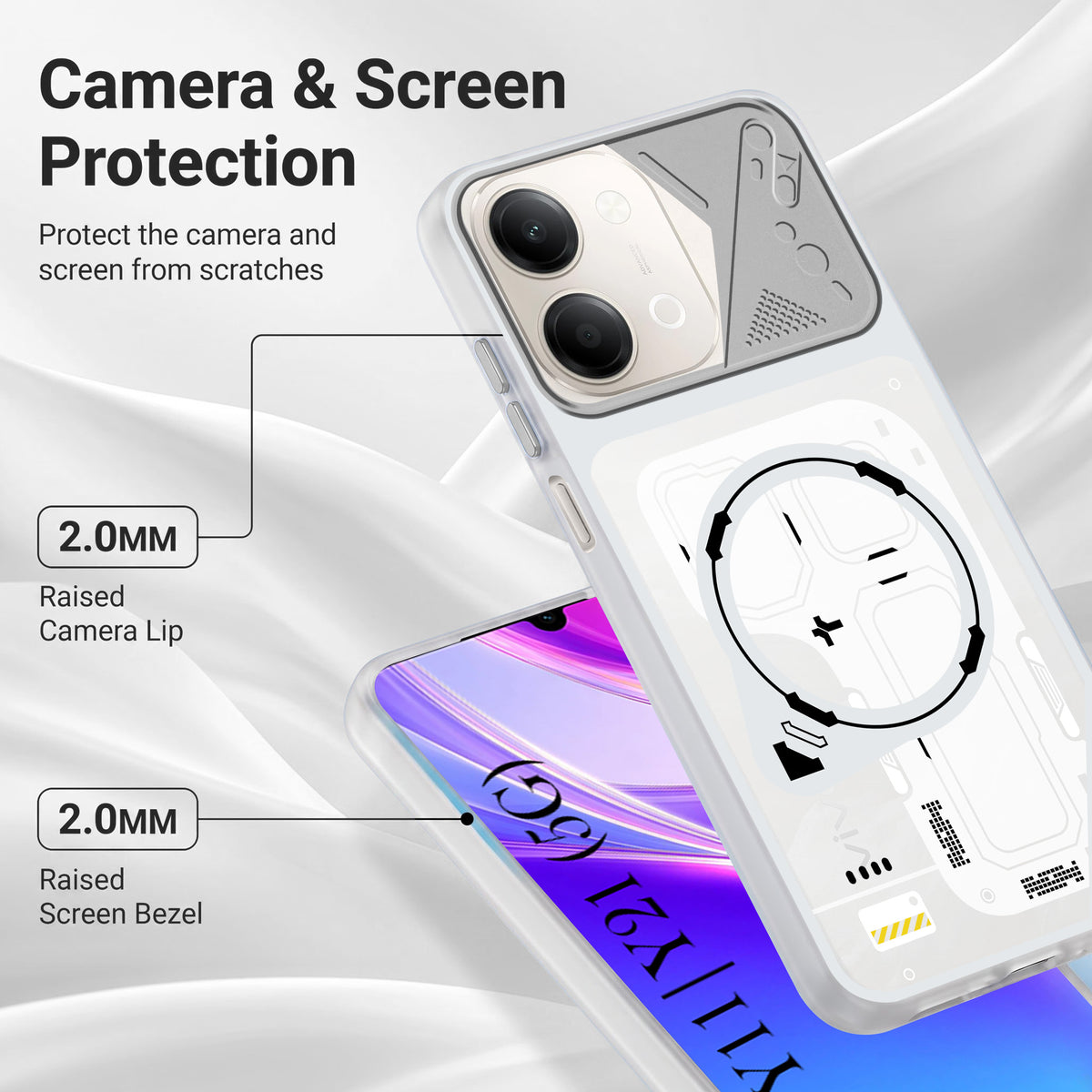 For Vivo Y11 | Vivo Y21 5G Metallic Back Cover Case (Metallic Camera Protection & Buttons | Translucent Milky Shade | Hard Polycarbonate)