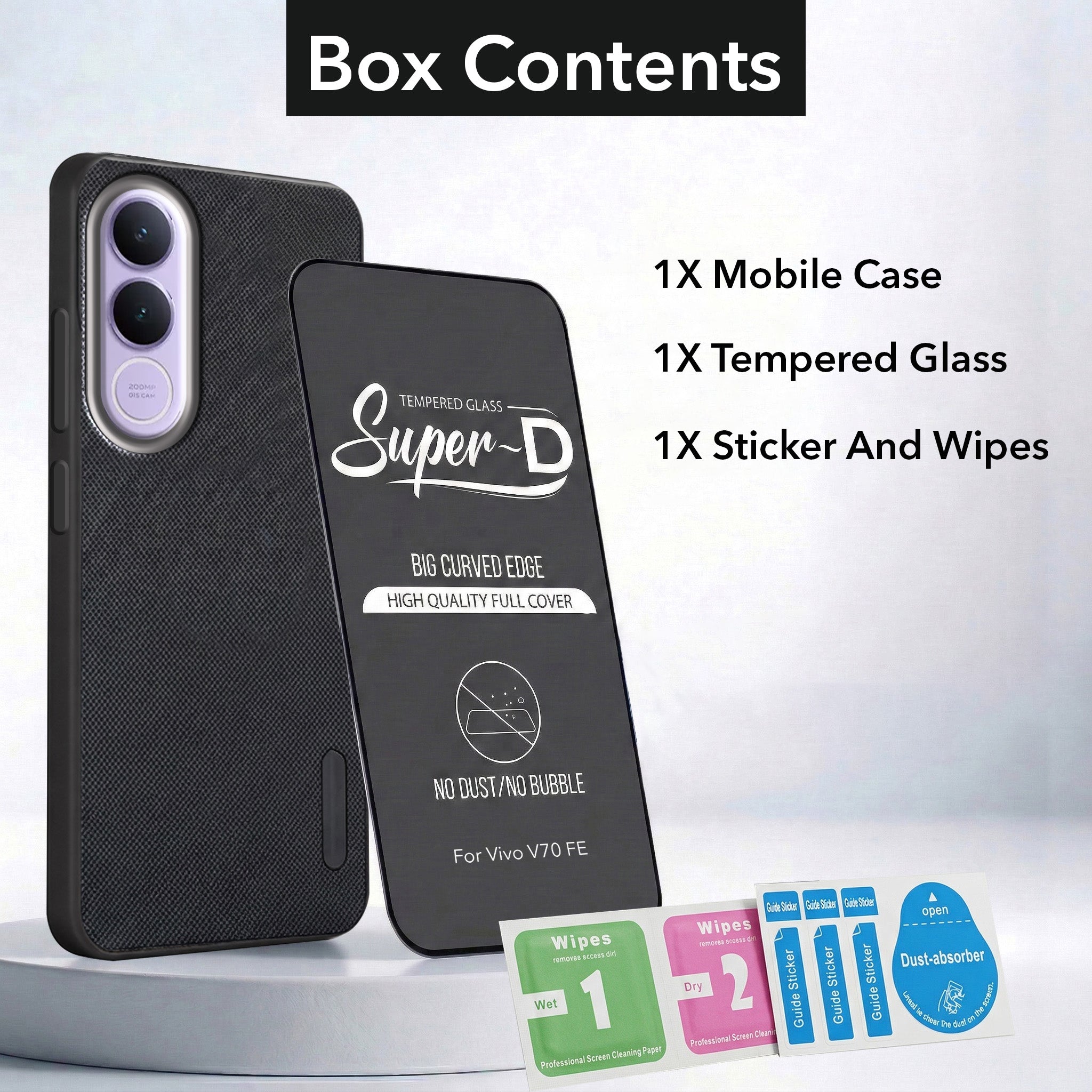 For Vivo V70 FE 5G Combo (Textured Grip Design | Micro-Fiber Cloth Inside | Oleophobic Coating Screen Glass)