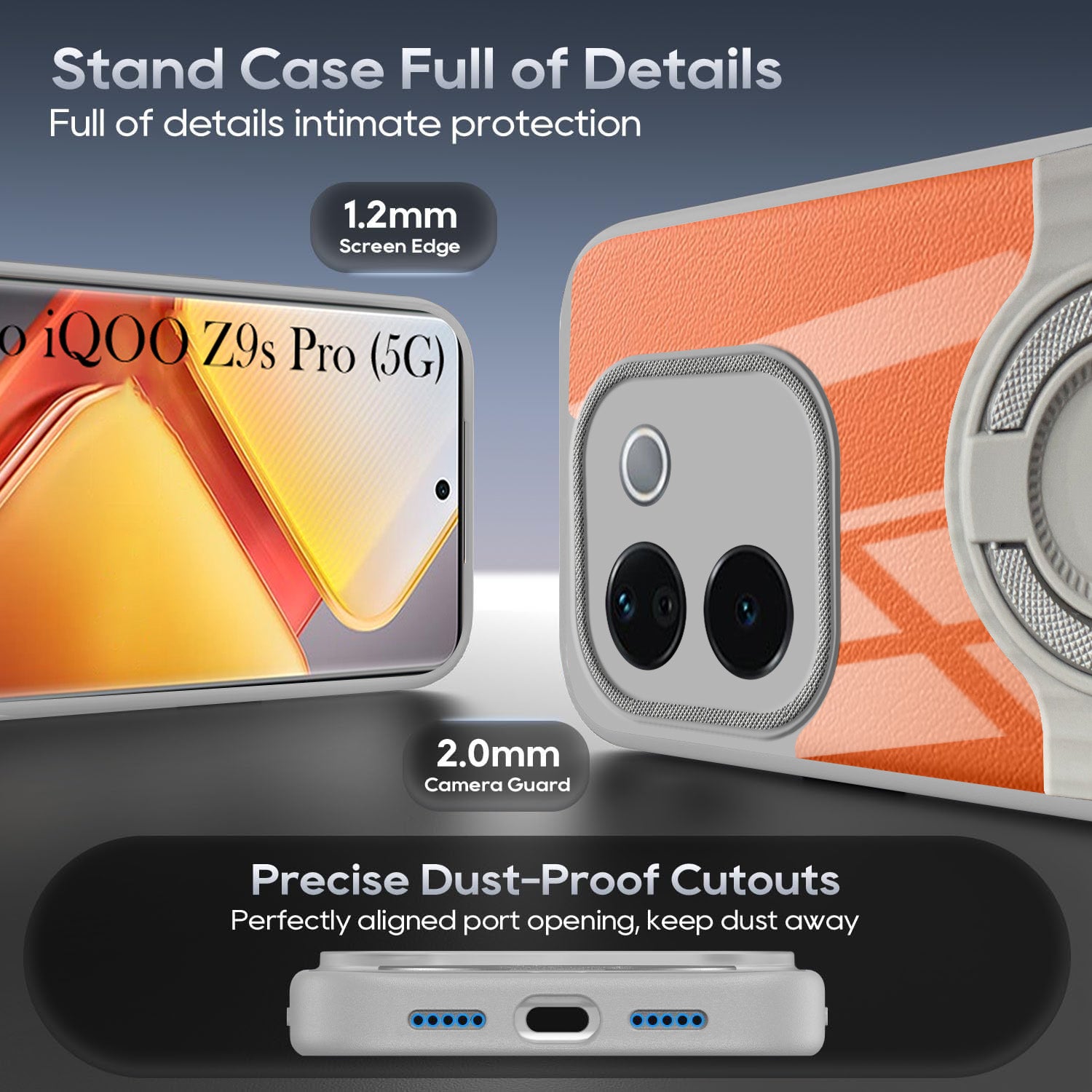 For Vivo iQOO Z9s Pro Back Cover Case with stand (Built-in Ring Holder Kickstand | Lifetime Anti Yellow | Camera Protection)