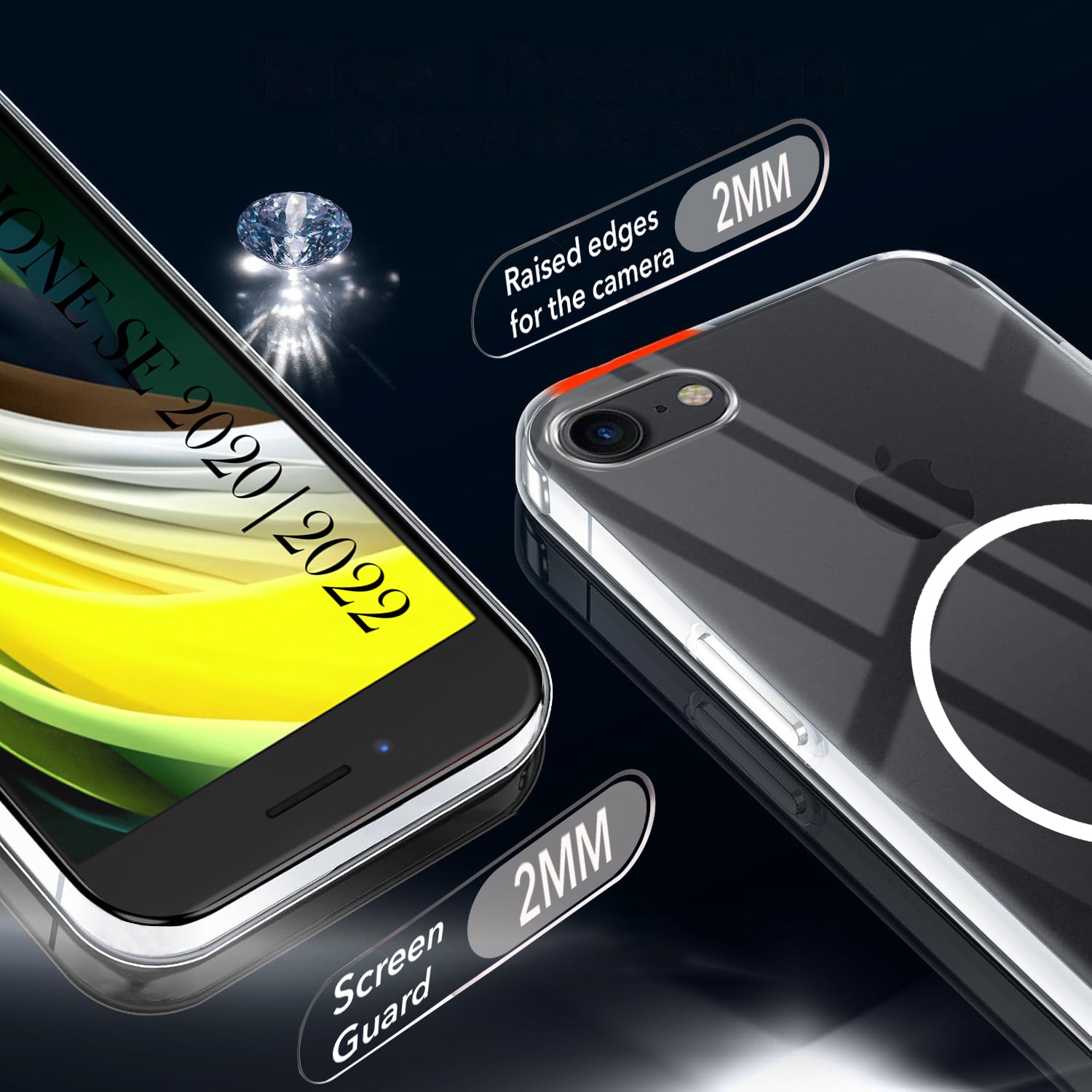 For iPhone SE 2020 | SE 2022 Back Cover Case (Crystal Clear Case | MagSafe Wireless Charging Support | Hard Anti Yellow | Camera Protection Bump)