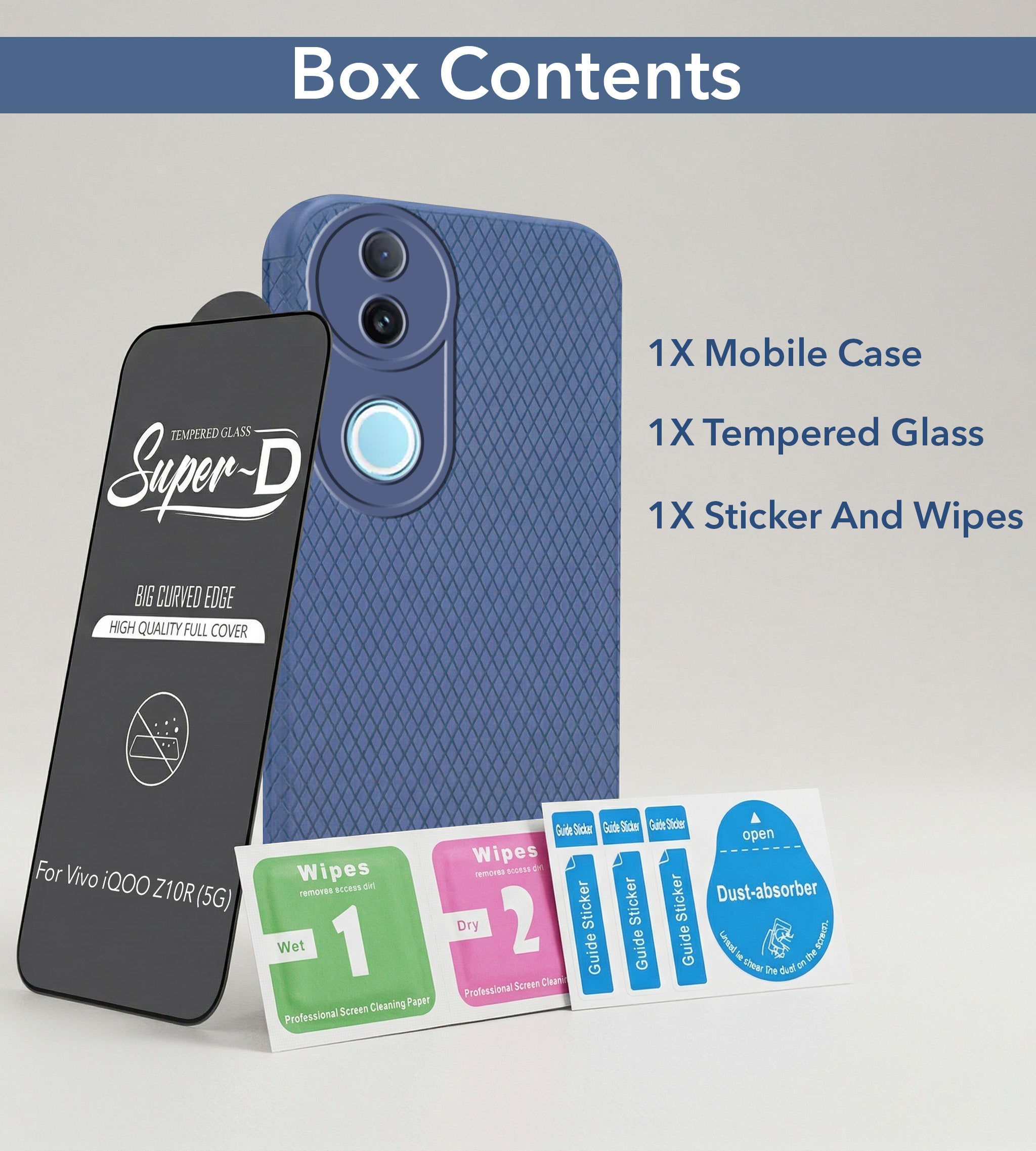 For Vivo iQOO Z10R Combo with Back Cover and 9H Tempered Glass (Liquid Silicone | Camera Protection | Oleophobic Coating Screen Glass)