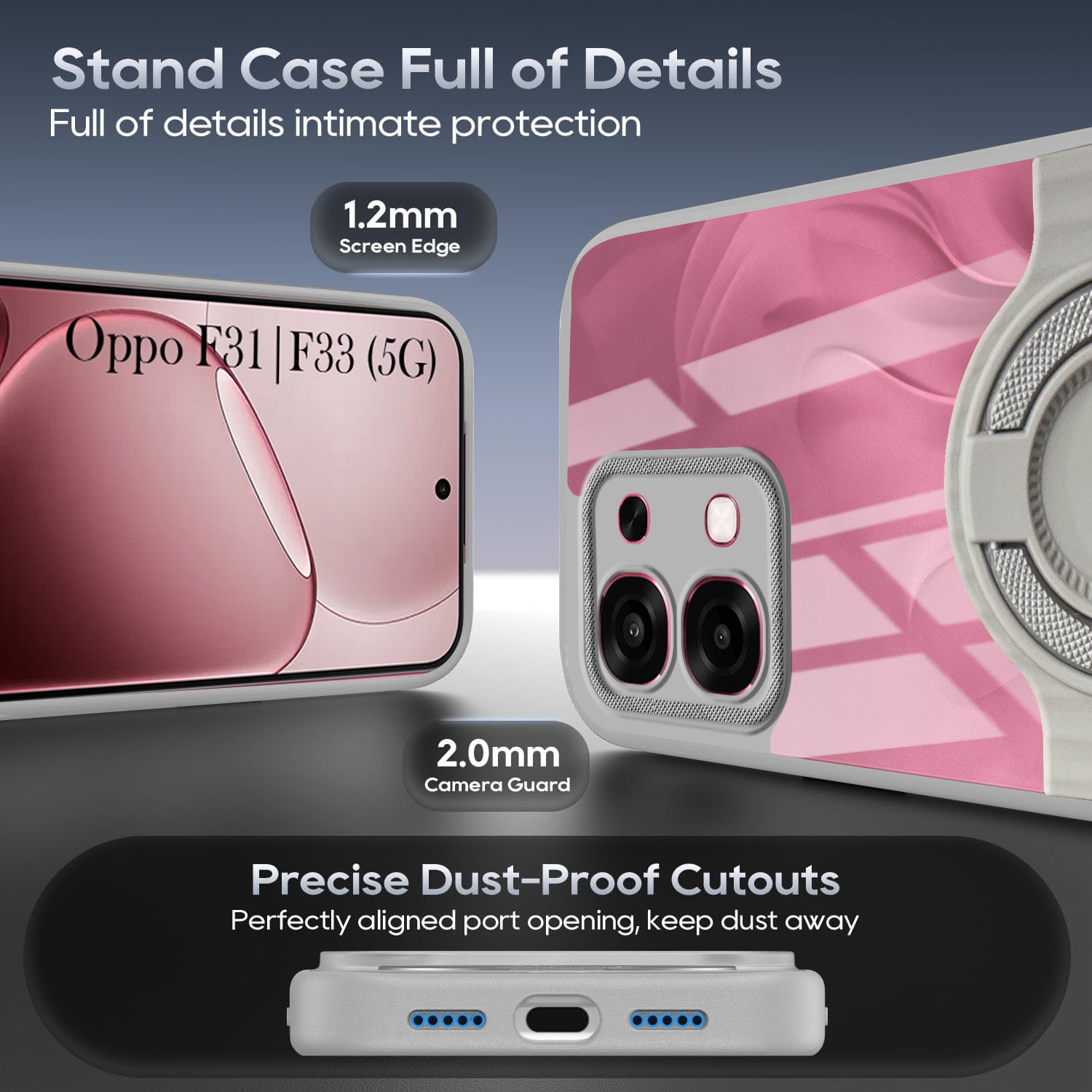 For Oppo F31 5G | Oppo F33 5G Back Cover Case with stand (Built-in Ring Holder Kickstand | Lifetime Anti Yellow | Camera Protection)