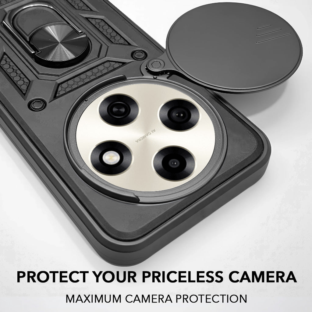 For Oppo F31 Pro Hybrid Armor Back Cover Case (Sliding Shutter Camera Protection | Polycarbonate |Ring Holder Kickstand)