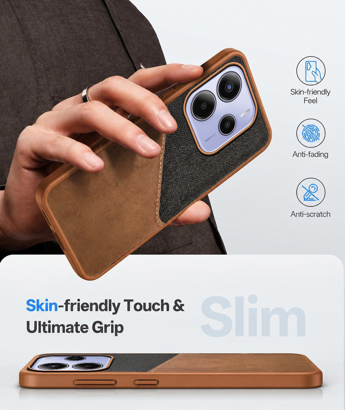 For Redmi Note 14 Back Cover Case (Dual PU Leather Stitch | Professional Minimalist | Soft and Flexible)