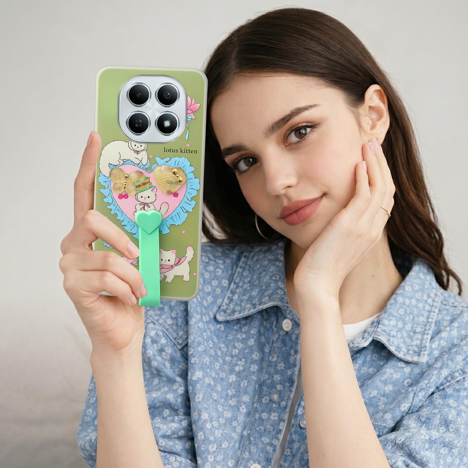 For Xiaomi Redmi Note 15 5G | Redmi Note 15 SE 5G Back Cover Case (3D Cute Heart Strap Holder | Camera Protection | Designer Girls Print)