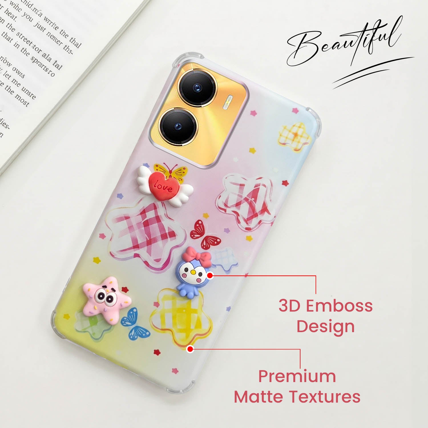 For Vivo Y56 5G Back Cover Case (3D Cute Cartoons | Hard Back Side Soft | Matte Premium Finish | HD Printing)