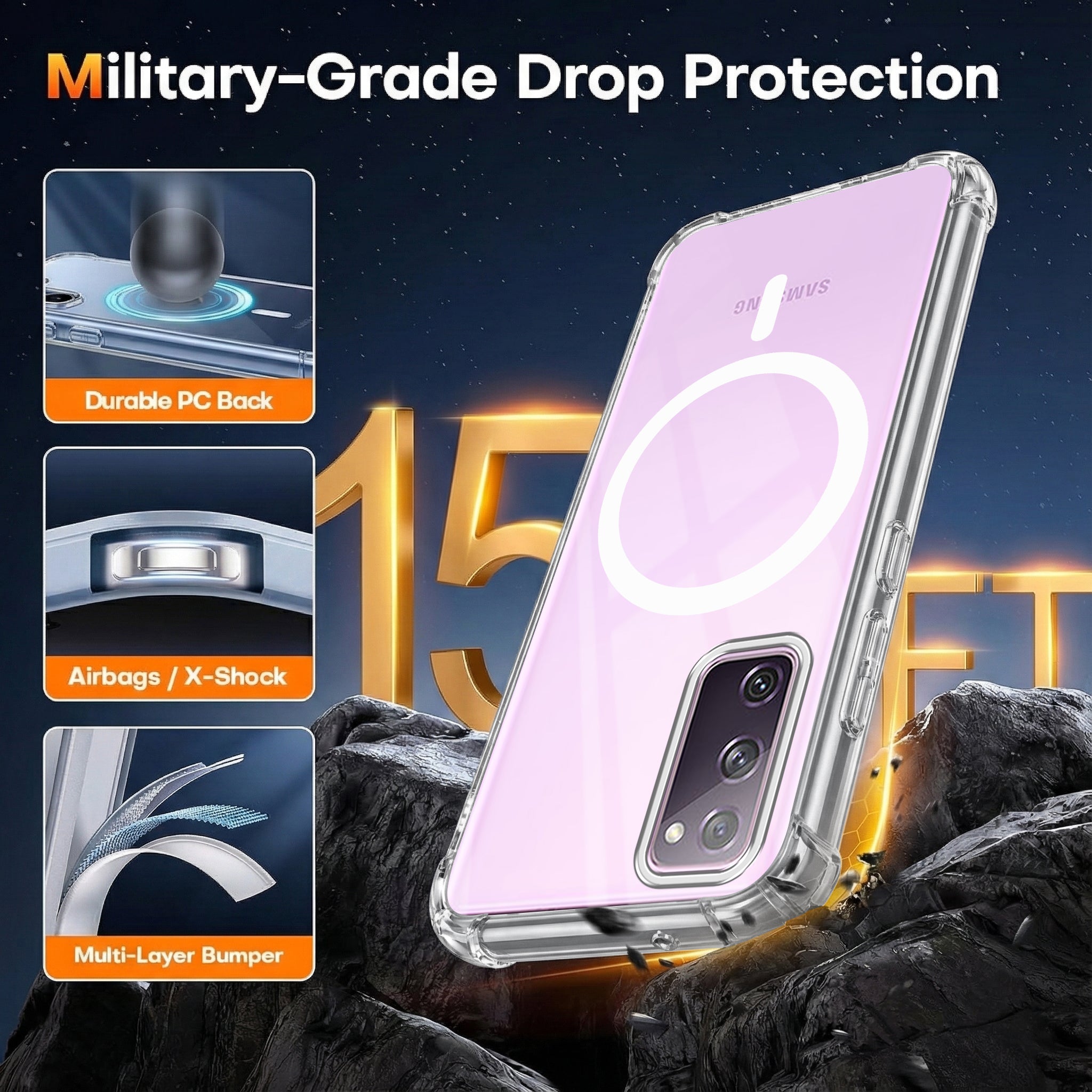 For Samsung Galaxy S20 FE 4G | S20 FE 5G Back Cover Shockproof Crystal-Clear (Magsafe Wireless Support | Drop & Camera Protection | Hard Polycarbonate)