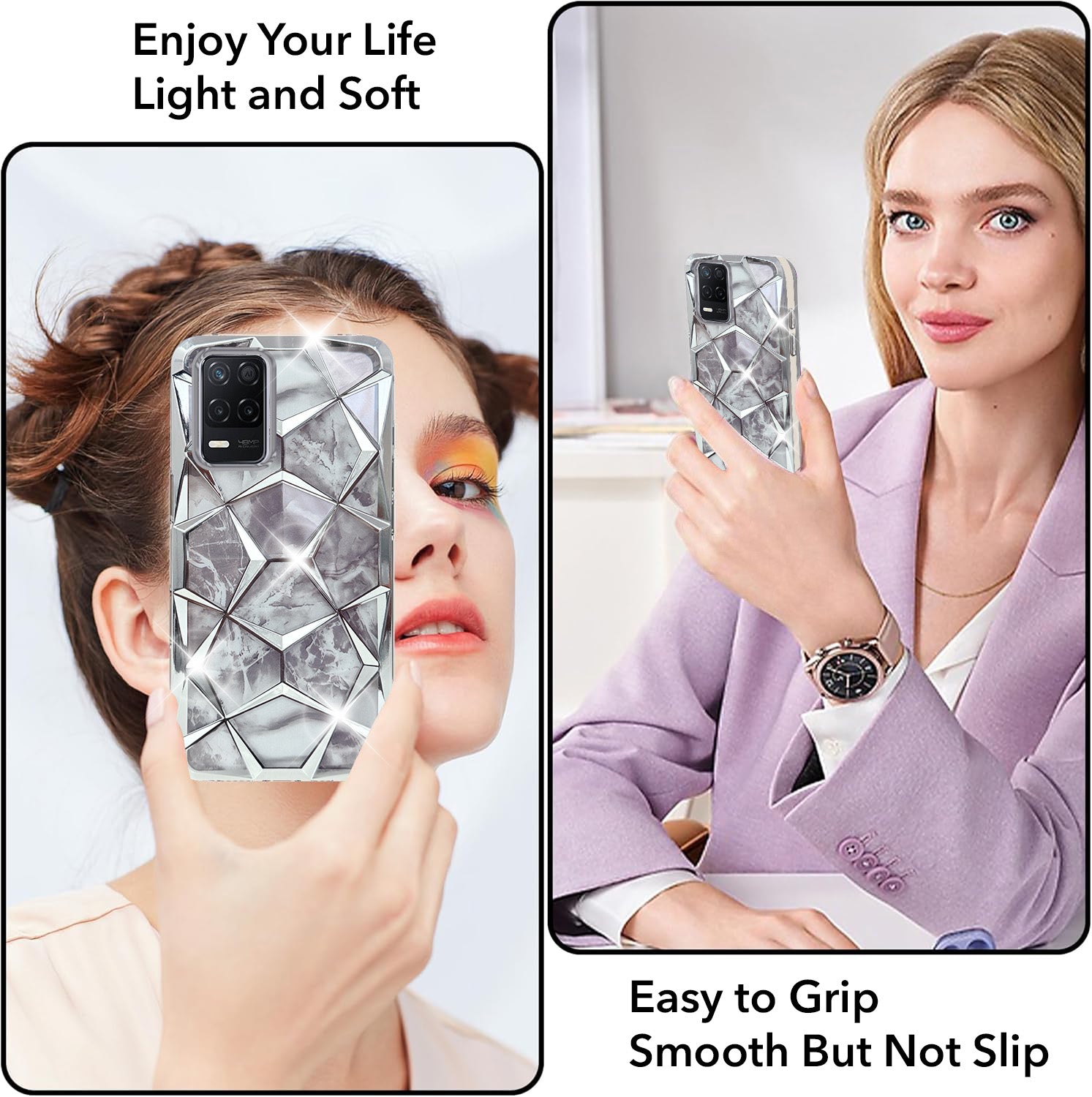 For Realme Narzo 30 5G Back Cover Case (Dual Design Glitter Sparkle and Detachable Diamond Print Case | Soft and Flexible)