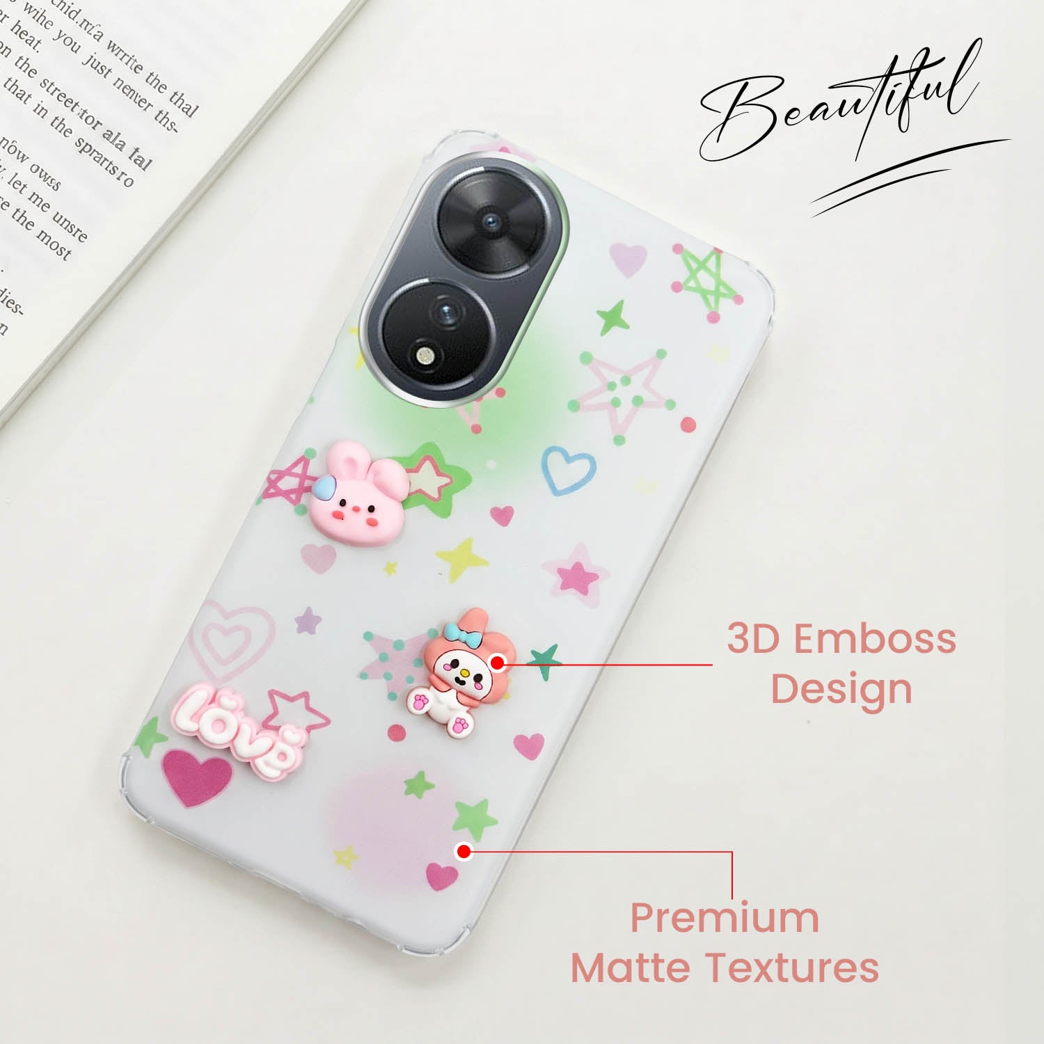 For Vivo T2 Back Cover Case (3D Cute Cartoons | Hard Back Side Soft | Matte Premium Finish | HD Printing)