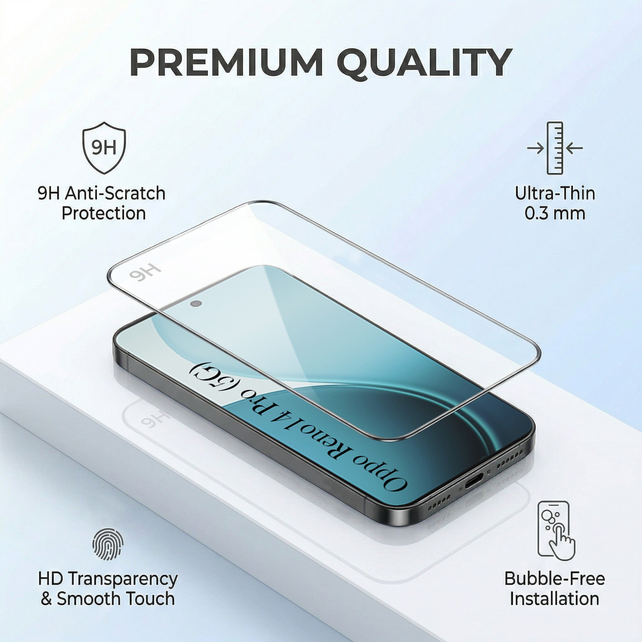 For Oppo Reno14 Pro 5G | Oppo Reno 14 Pro 5G Combo with Back Cover and 9H Tempered Glass (Lifetime Anti-Yellow | Crystal Clear Shockproof | Oleophobic Coating Screen Glass)