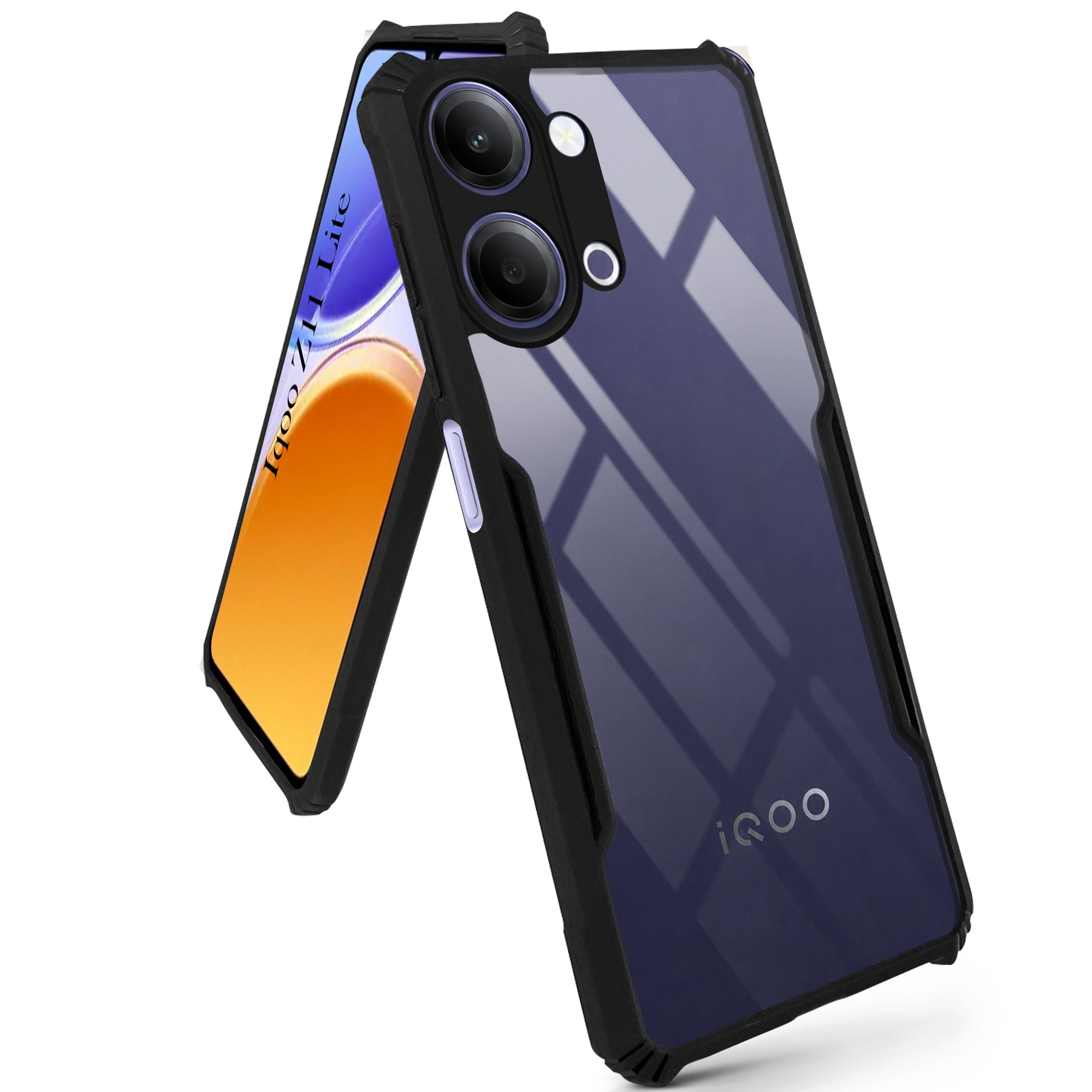 For Vivo iQOO Z11 Lite Back Cover Case Hybrid (Shockproof with Polycarbonate Clear Panel | Professional Black)