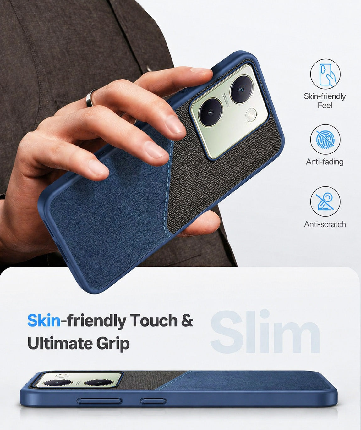 For Vivo Y200 Pro 5G Back Cover Case (Dual PU Leather Stitch | Professional Minimalist | Soft and Flexible)