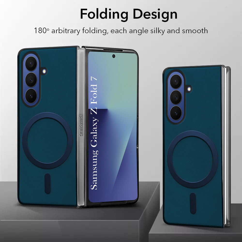 For Samsung Galaxy Z Fold 7 Back Cover Case Leather Finish (MagSafe Wireless Charging Compatible | Inside Microfiber Cloth)