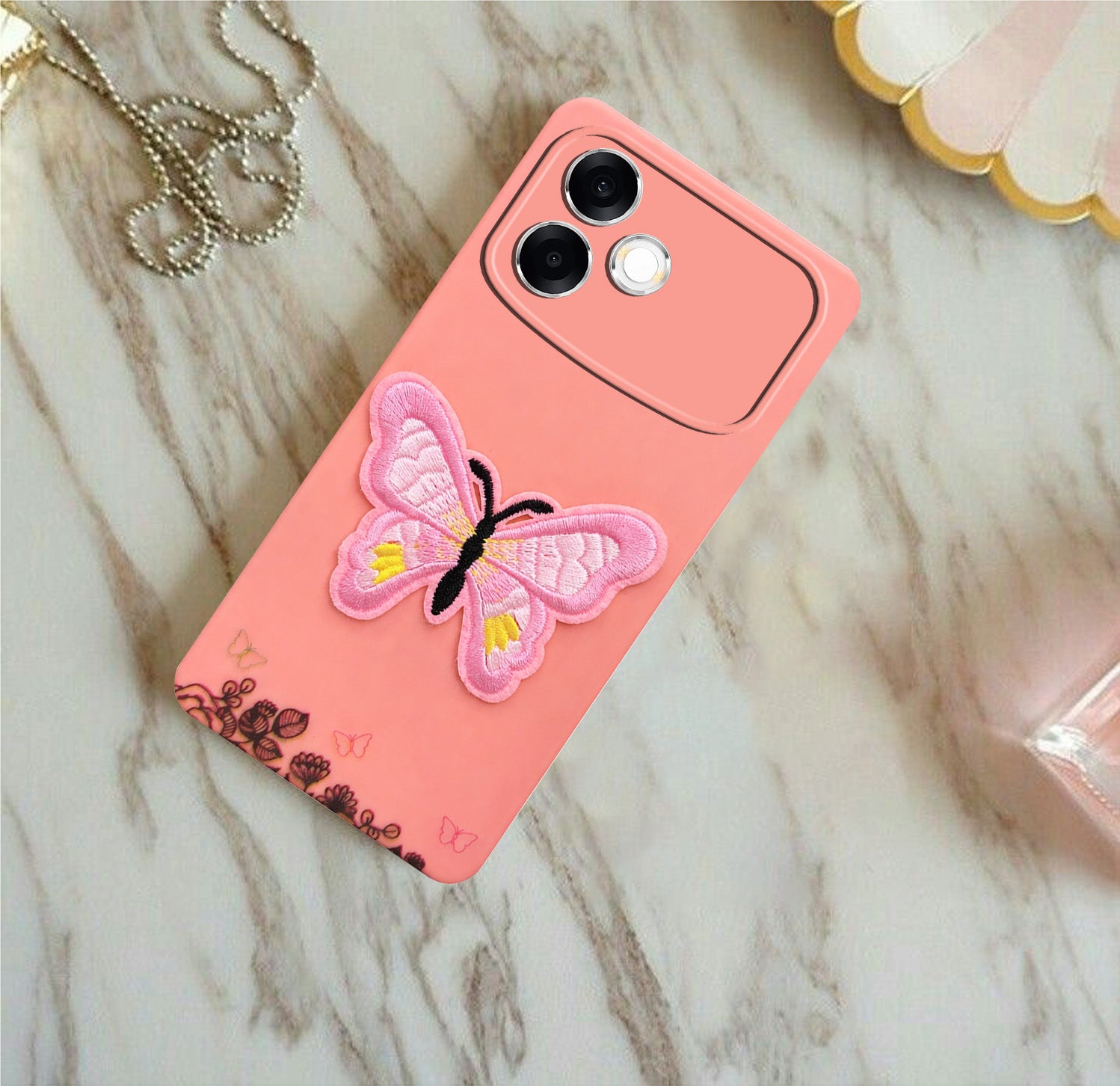 For Oppo F33 Pro 5G Back Cover Case (Soft Butterfly Embroidery | Women Teen Girls | Camera Protection| Matte Silicone)