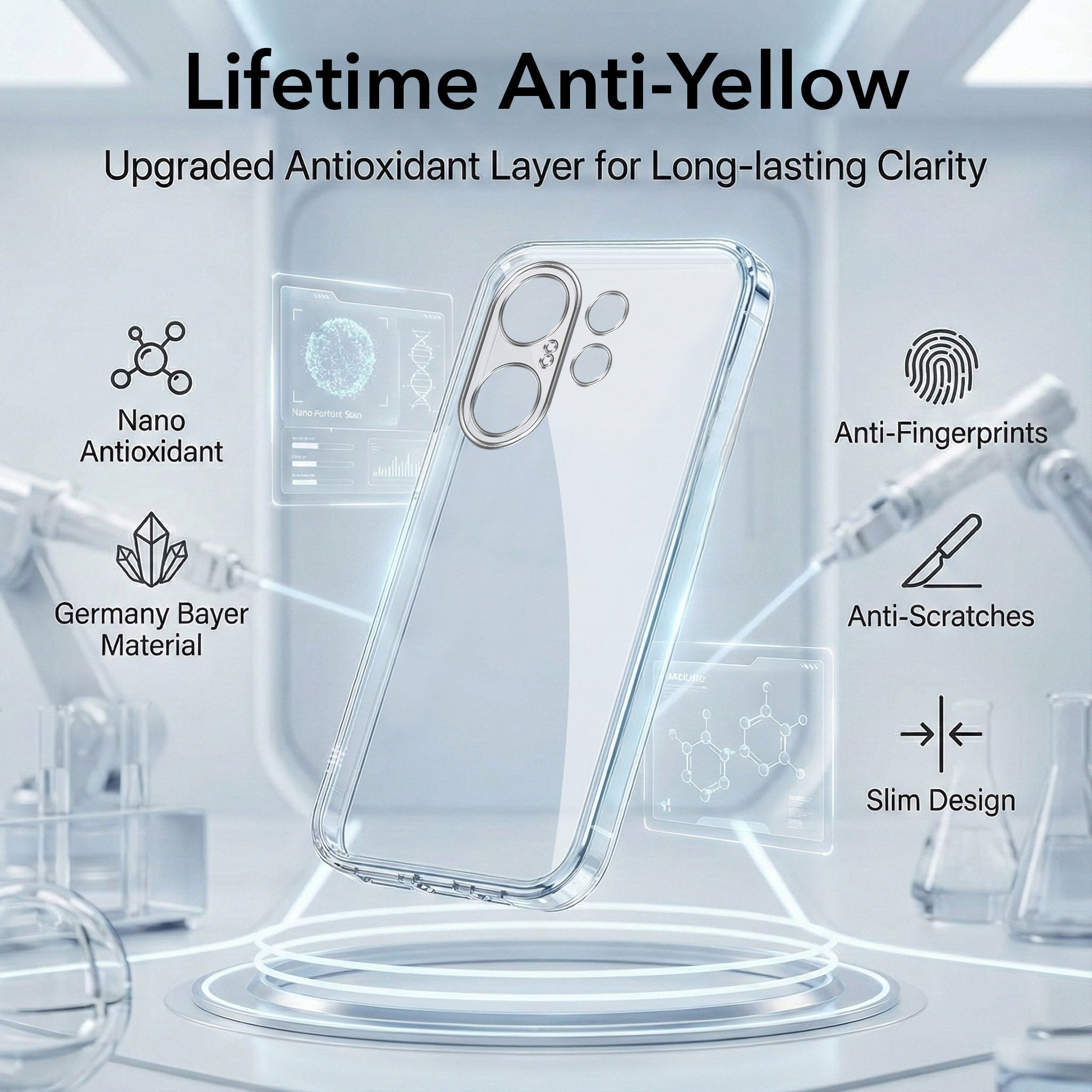 For Vivo X200 FE Combo with Back Cover and 9H Tempered Glass (Lifetime Anti-Yellow | Sleek Hard Crystal | Oleophobic Coating Screen Glass)