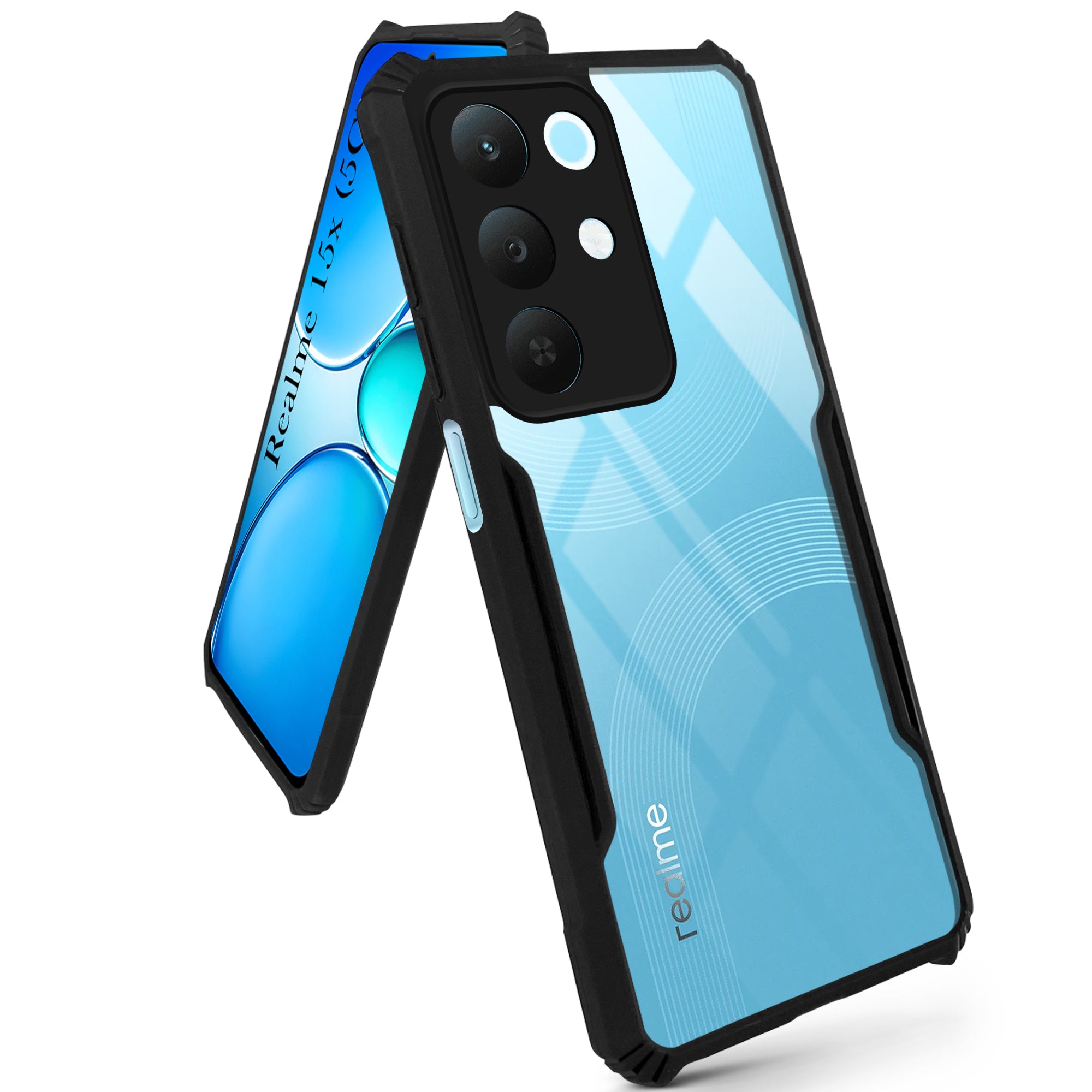 For Realme 15X Hybrid Back Cover Case (Shockproof with Polycarbonate Clear Panel | Professional Black)