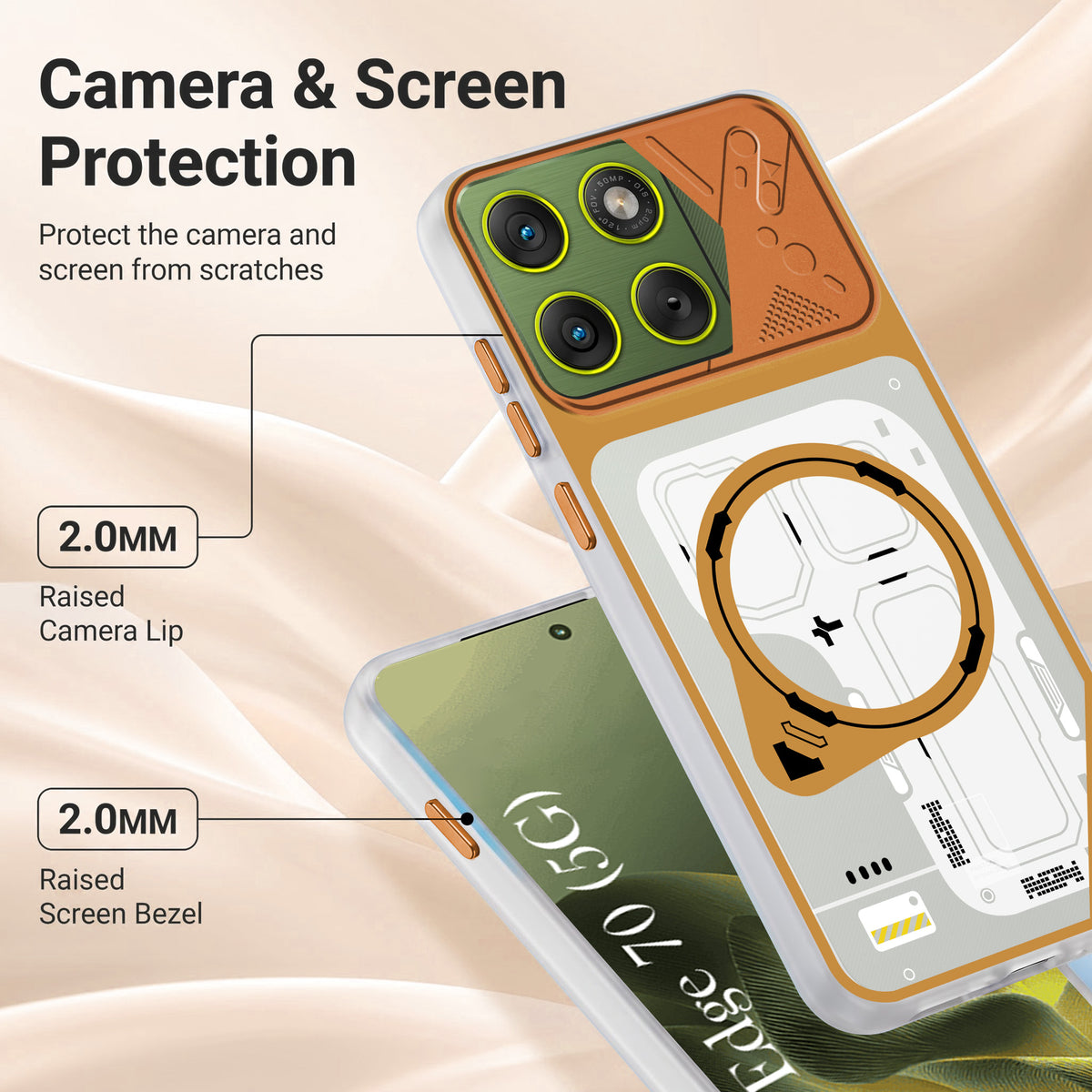 For Motorola Moto Edge 70 Metallic Back Cover Case (Metallic Camera Protection & Buttons | Translucent Milky Shade | Hard Polycarbonate)