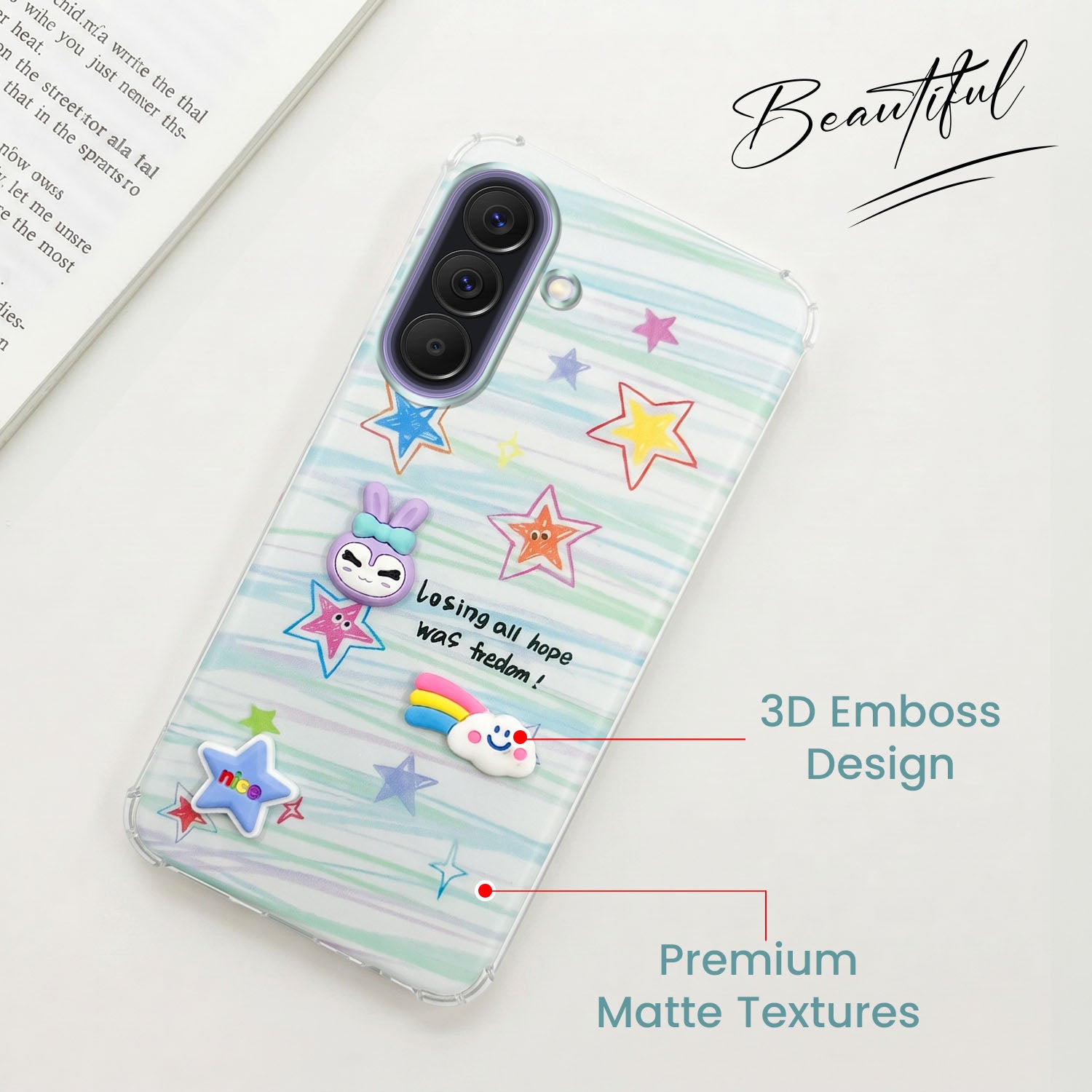 For Samsung Galaxy A37 5G Back Cover Case (3D Cute Cartoons | Hard Back Side Soft | Matte Premium Finish | HD Printing)