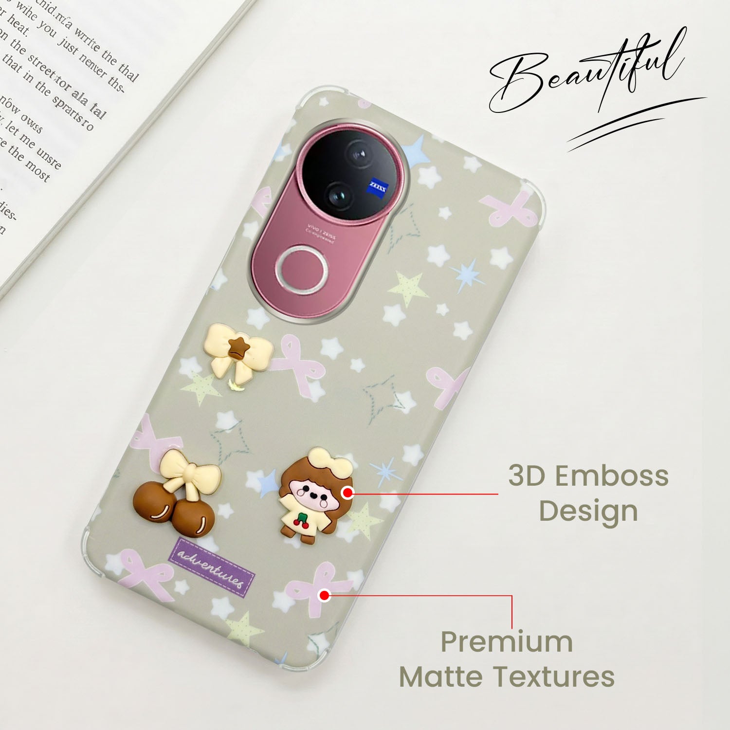 For Vivo V50 | Vivo V50e Back Cover Case (3D Cute Cartoons | Hard Back Side Soft | Matte Premium Finish | HD Printing)
