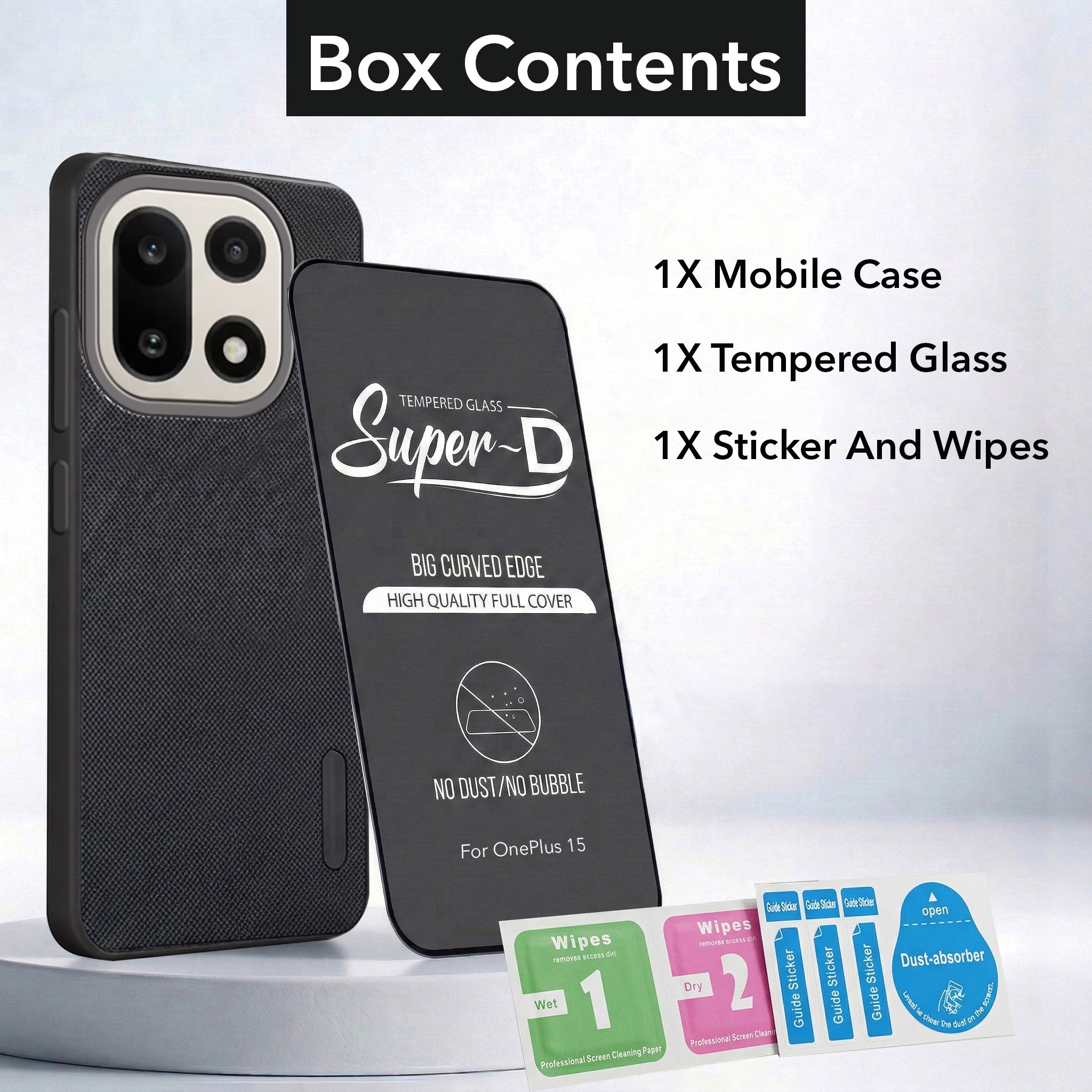 For OnePlus 15 5G Combo with Back Cover and 9H Tempered Glass (Textured Grip Design | Micro-Fiber Cloth Inside | Oleophobic Coating Screen Glass)