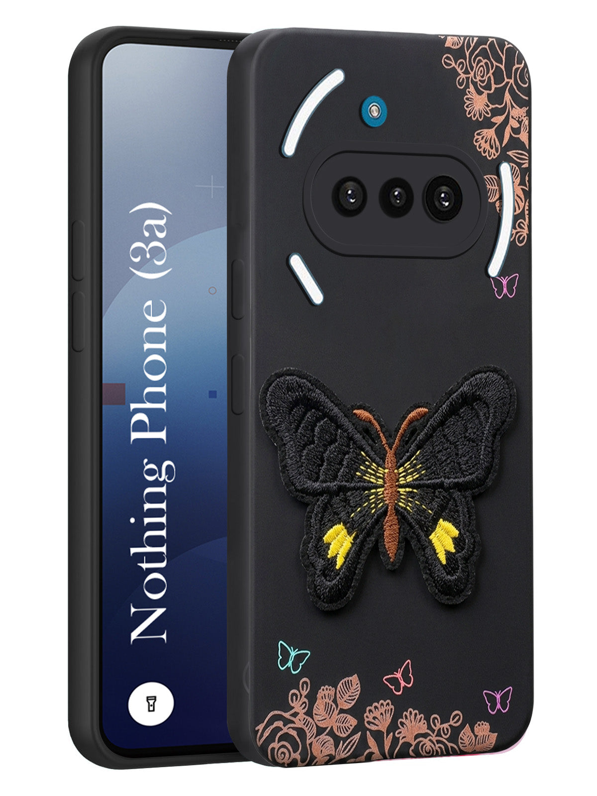 For Nothing Phone 3A Back Cover Case (Soft Butterfly Embroidery | Women Teen Girls | Camera Protection| Matte Silicone)