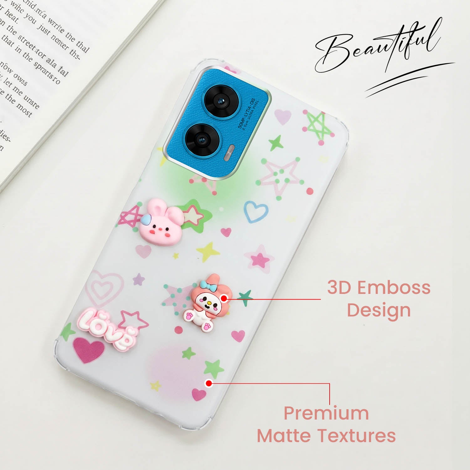 For Motorola Moto G96 Back Cover Case (3D Cute Cartoons | Hard Back Side Soft | Matte Premium Finish | HD Printing)