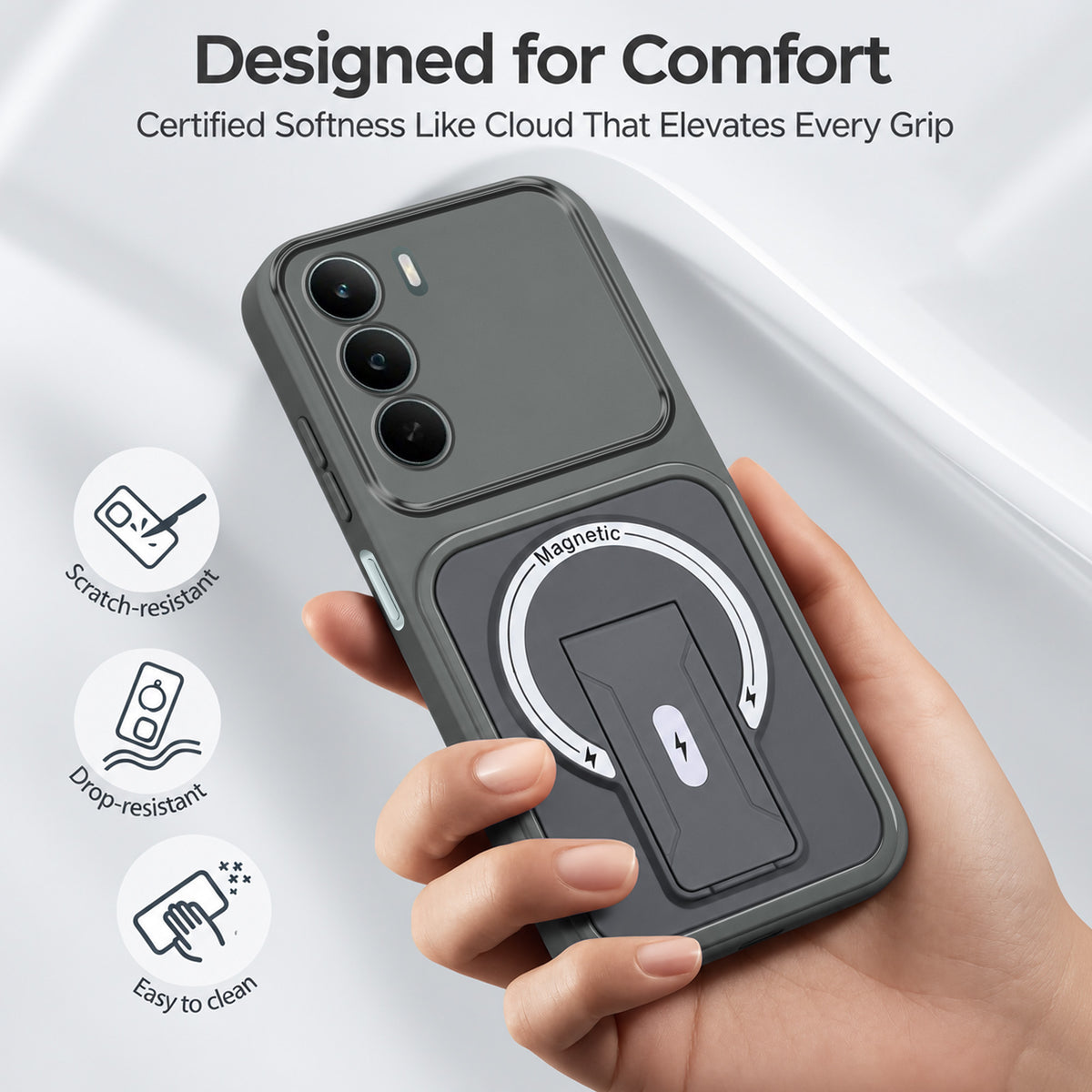 For Realme P3 Lite Back Case Cover Metallic (Hybrid Armor Kickstand | MagSafe Compatible | Camera Protection Shockproof)