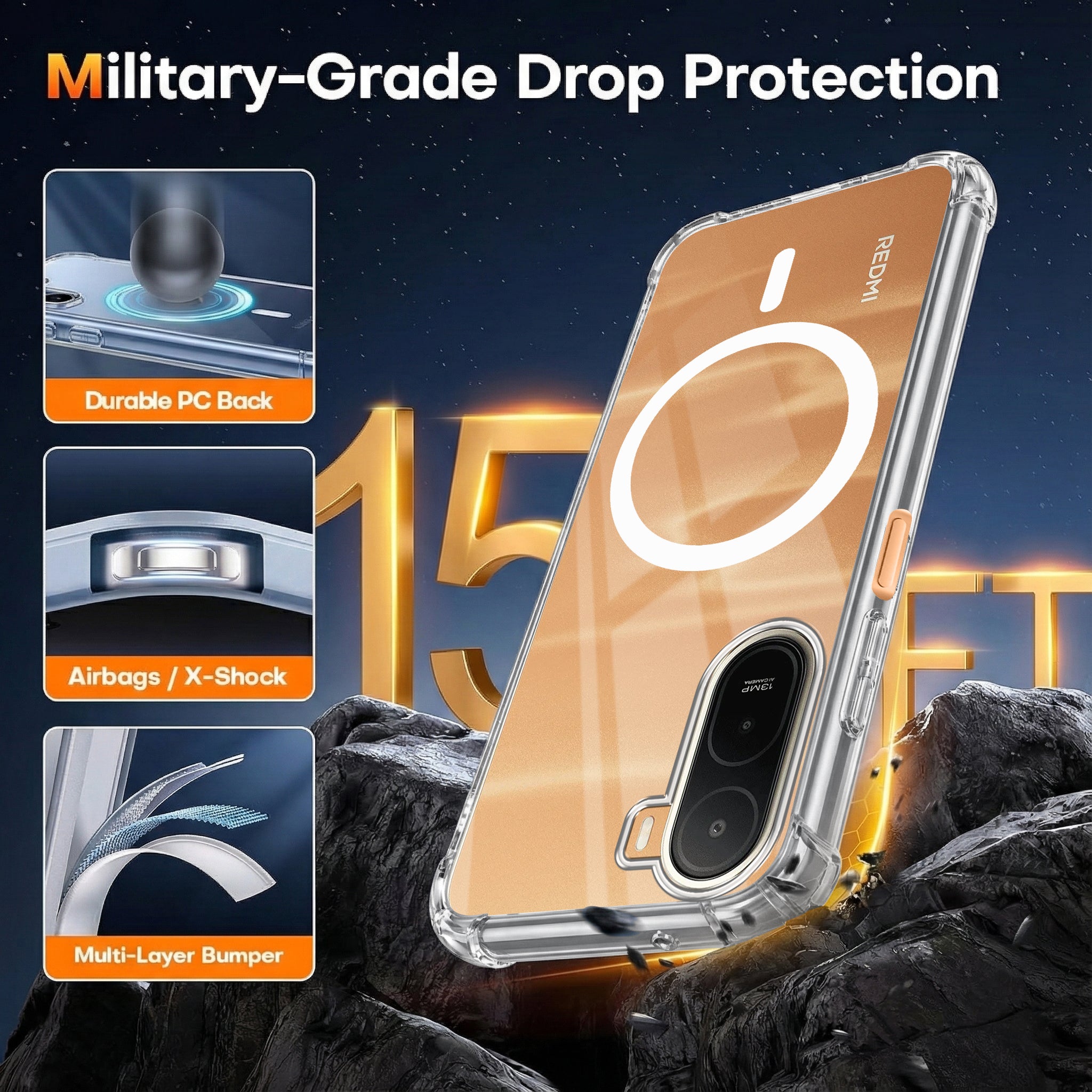 For Redmi A7 Pro 5G Back Cover Shockproof Crystal-Clear (Magsafe Wireless Support | Drop & Camera Protection | Hard Polycarbonate)