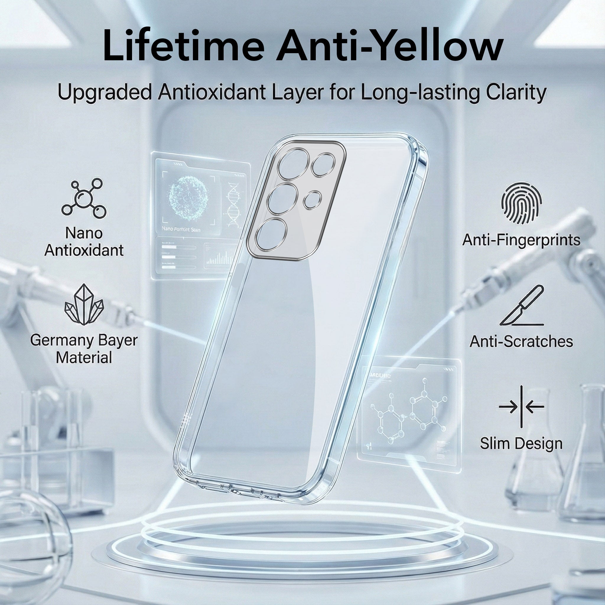 For Realme 15X Combo with Back Cover and 9H Tempered Glass (Lifetime Anti-Yellow | Sleek Hard Crystal | Oleophobic Coating Screen Glass)